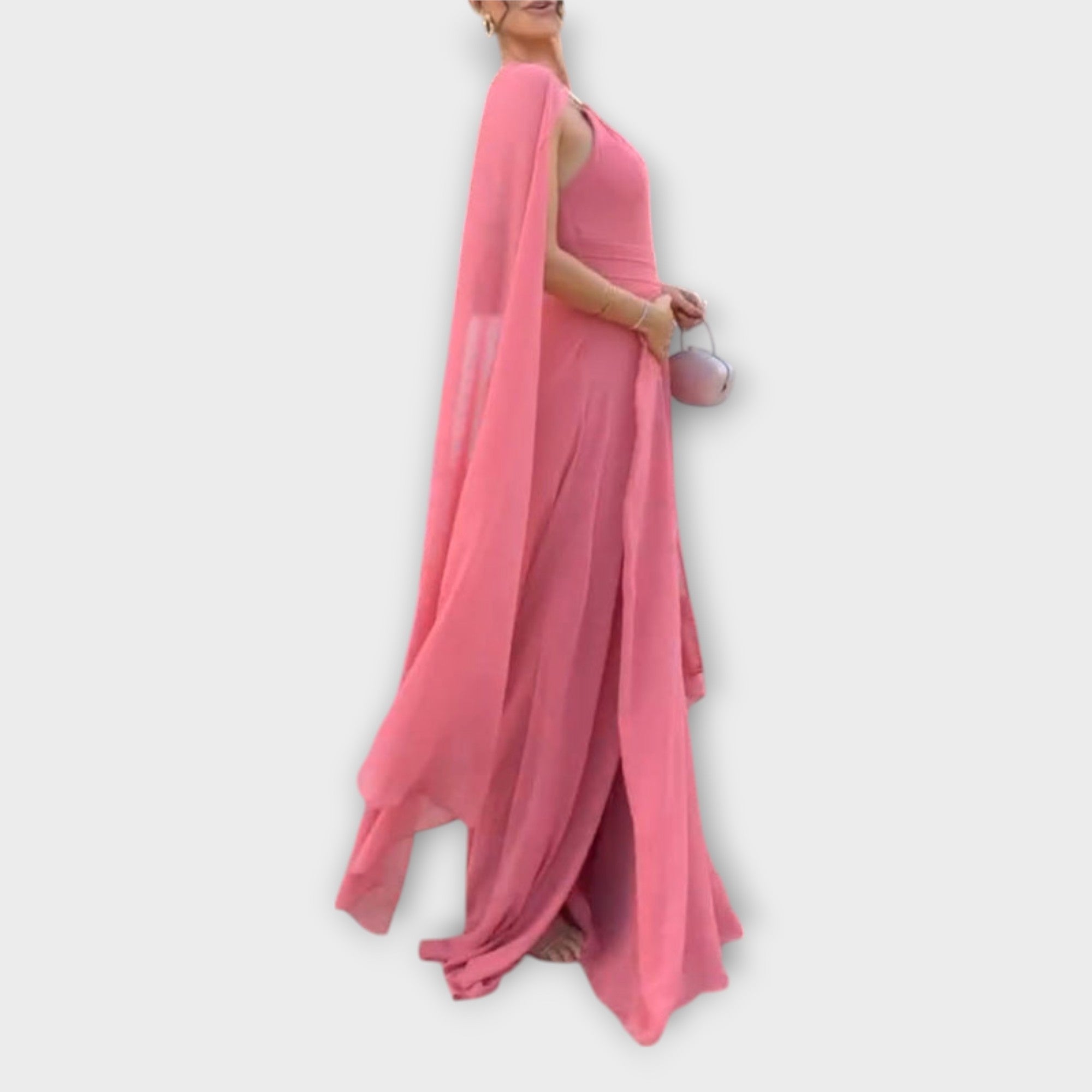 Mabel - Elegant Maxi Kjole med Kapærmer og Høj Slids