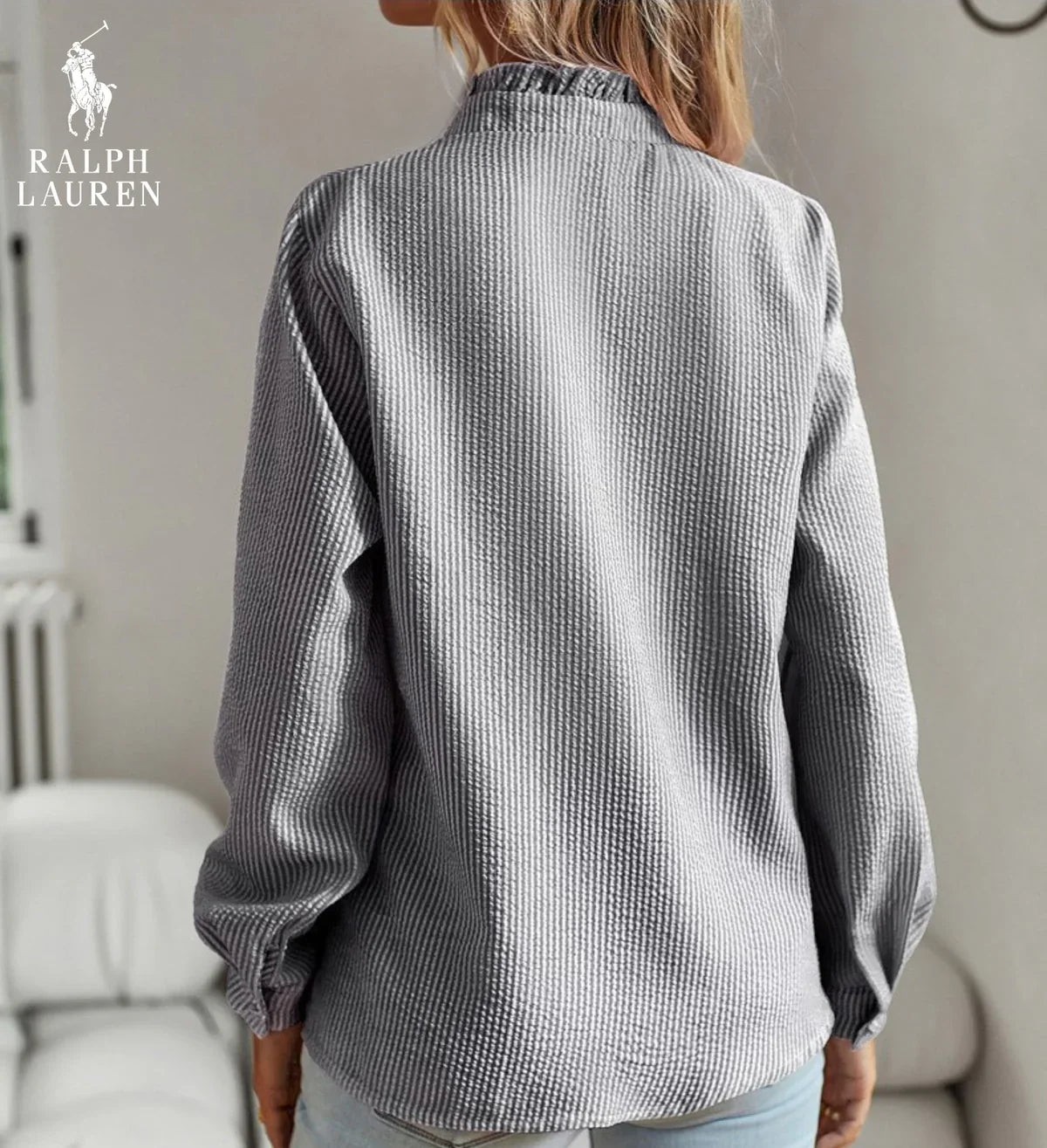 R. Lauren Ruffled Button-Up Skjorte – Blødt Teksturere Fit