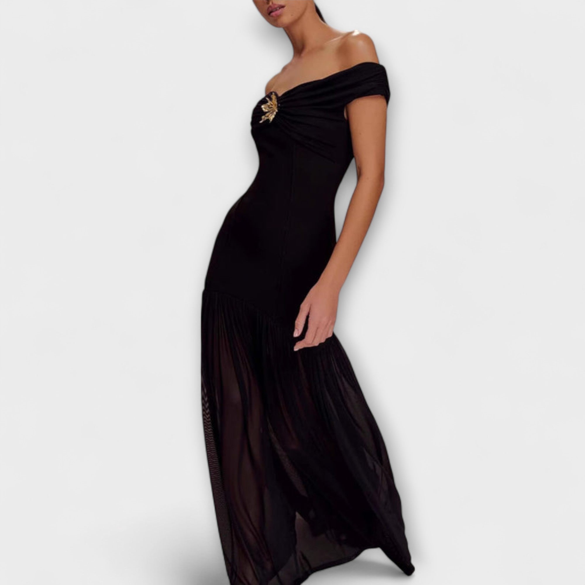Maelie - Stilfuld Strapless Bodycon Maxi Kjole med Blomsterdekorationer