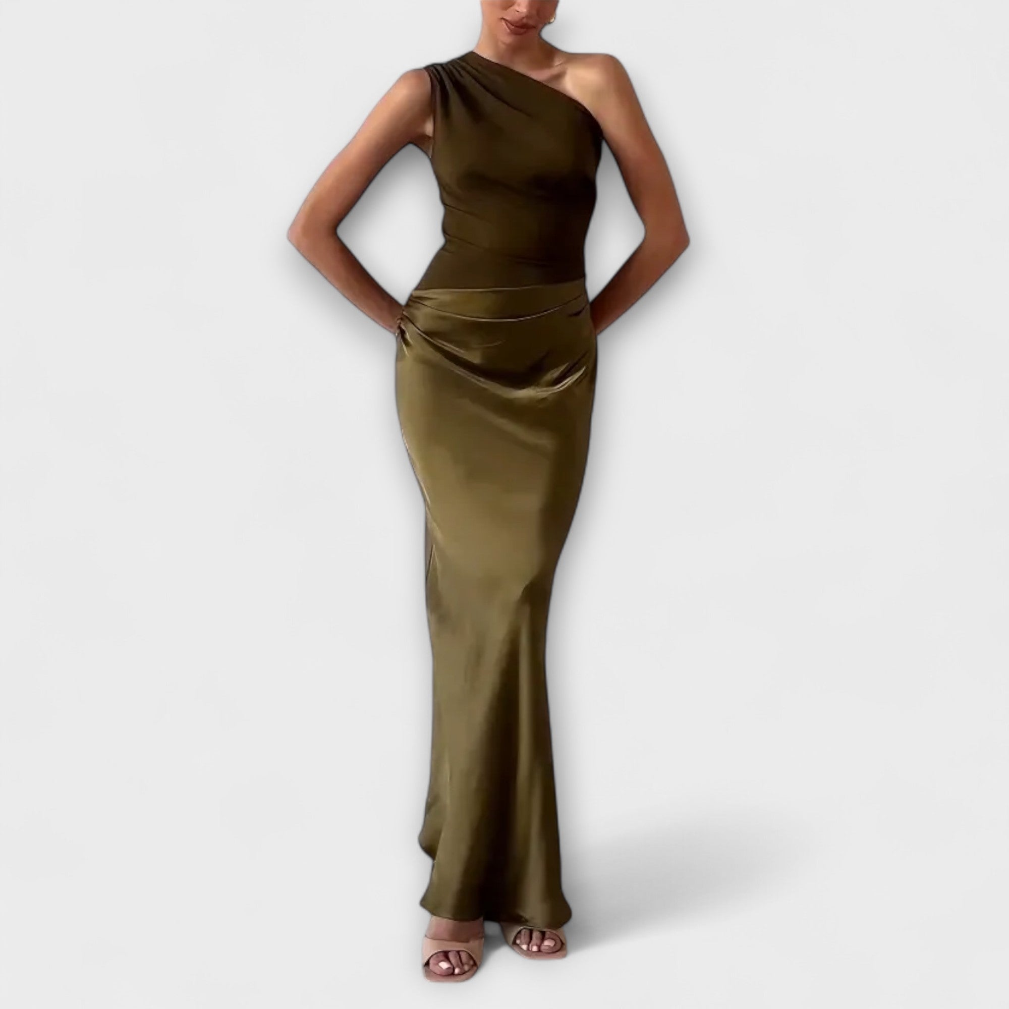 Elegant En-Skulder Plisseret Maxi Kjole