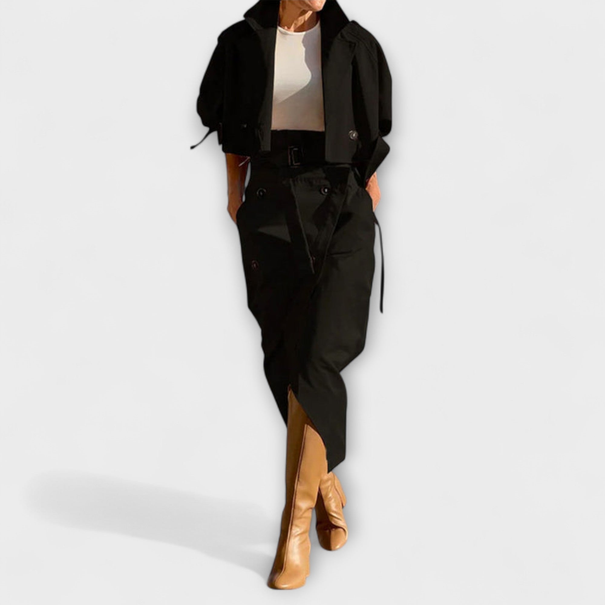 Lyra - Elegant Midi Skirt Jakke med Lommer