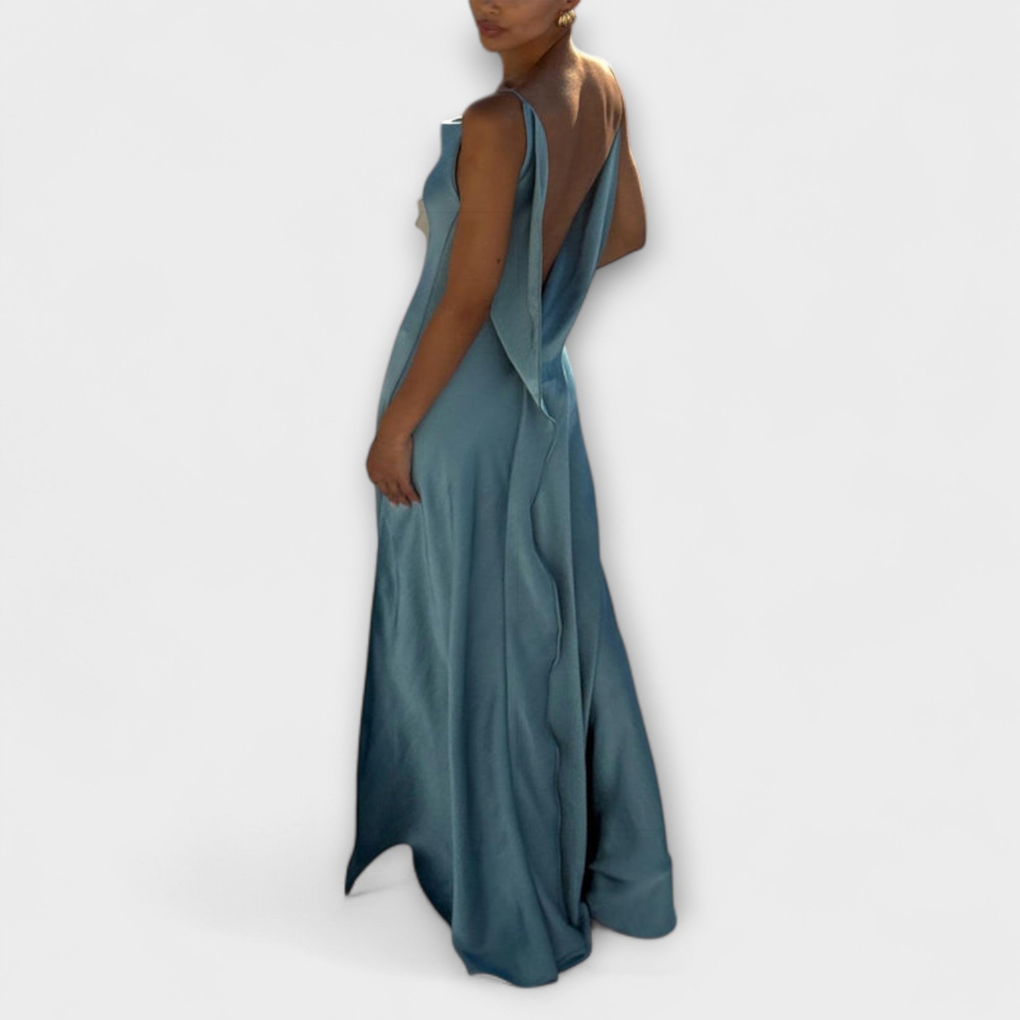 Hallie - Chic Satin Maxi Kjole med Høj Slids