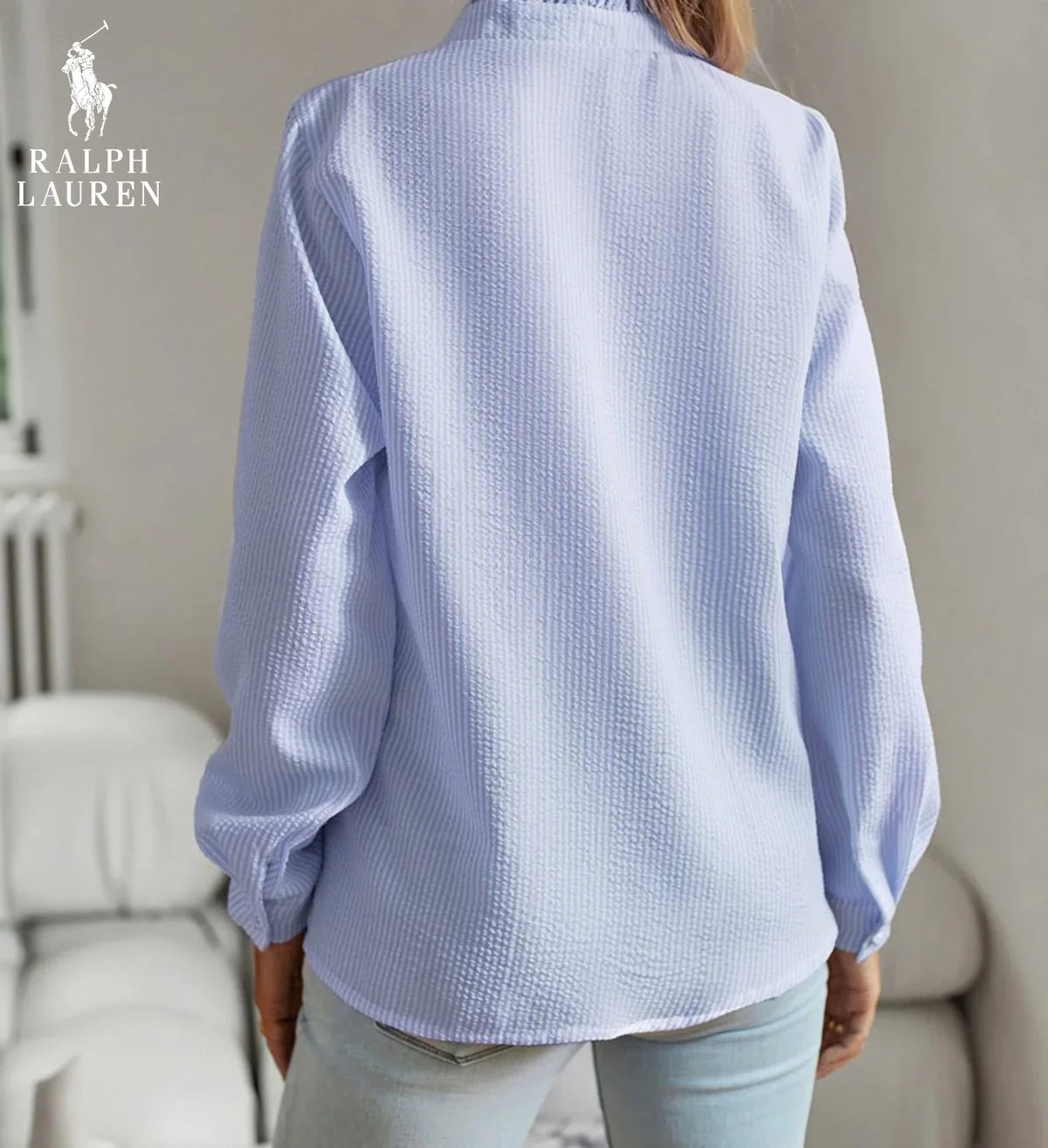 R. Lauren Ruffled Button-Up Skjorte – Blødt Teksturere Fit