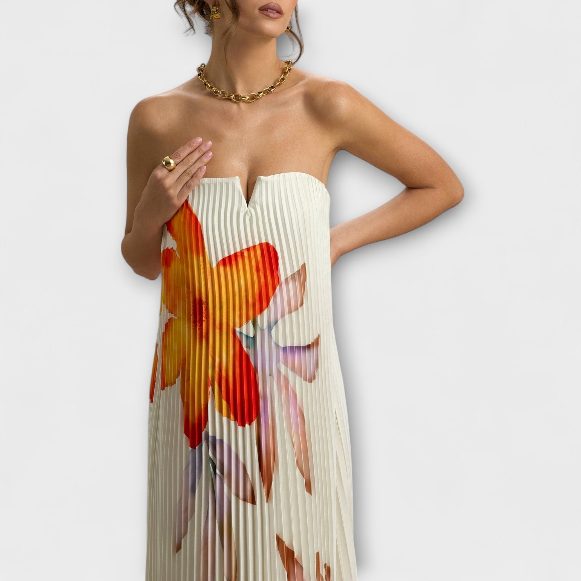 Michelle - Sweetheart Maxi Kjole i Orange Blomster