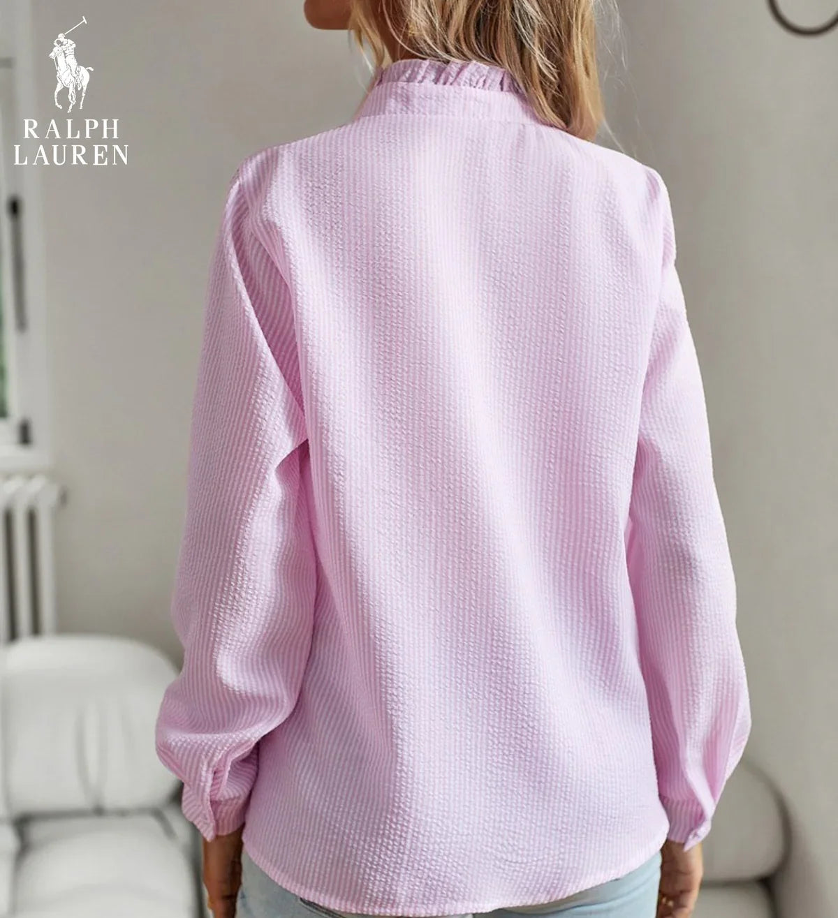 R. Lauren Ruffled Button-Up Skjorte – Blødt Teksturere Fit