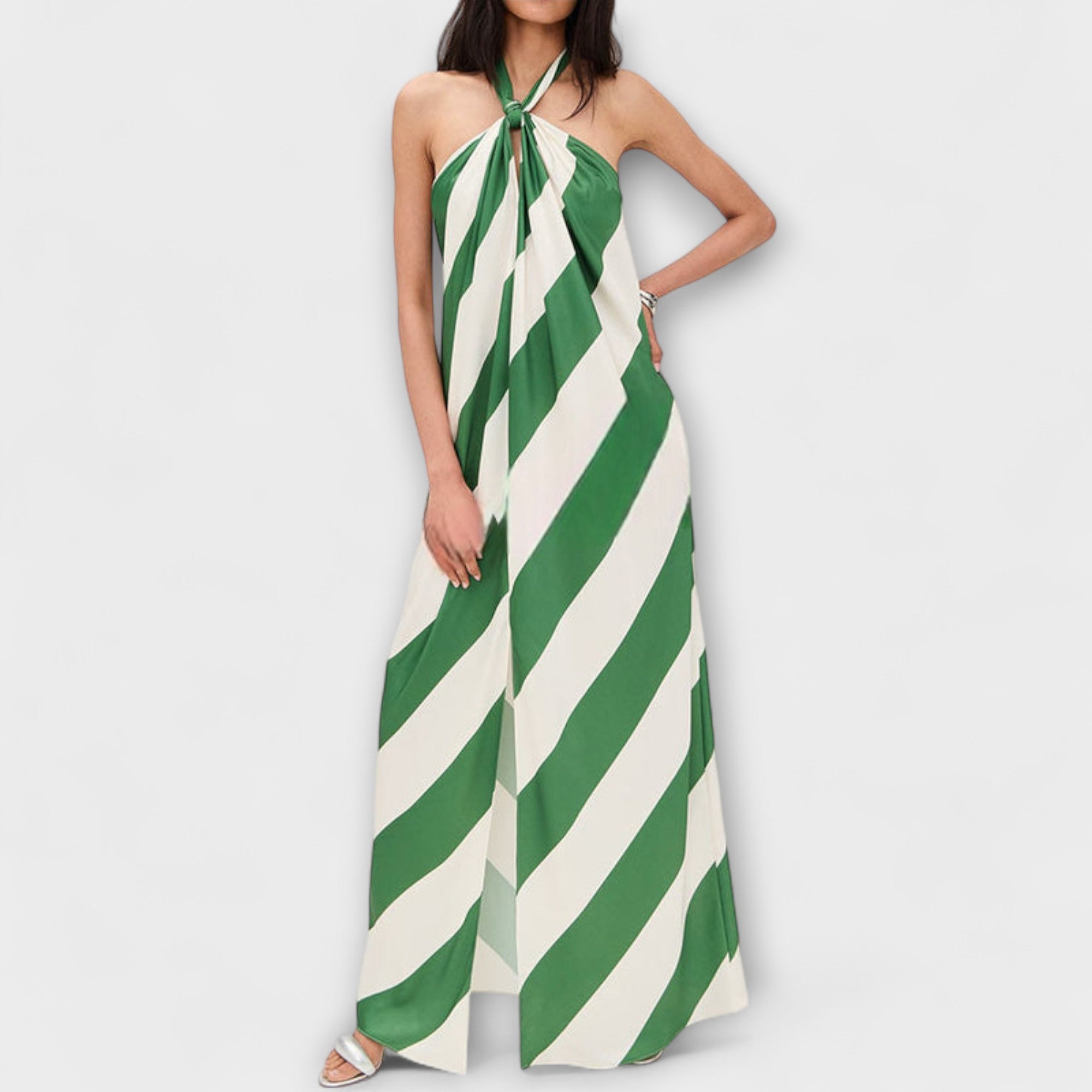 Marlowe - Stribet Halterneck Rygfri Maxi Kjole