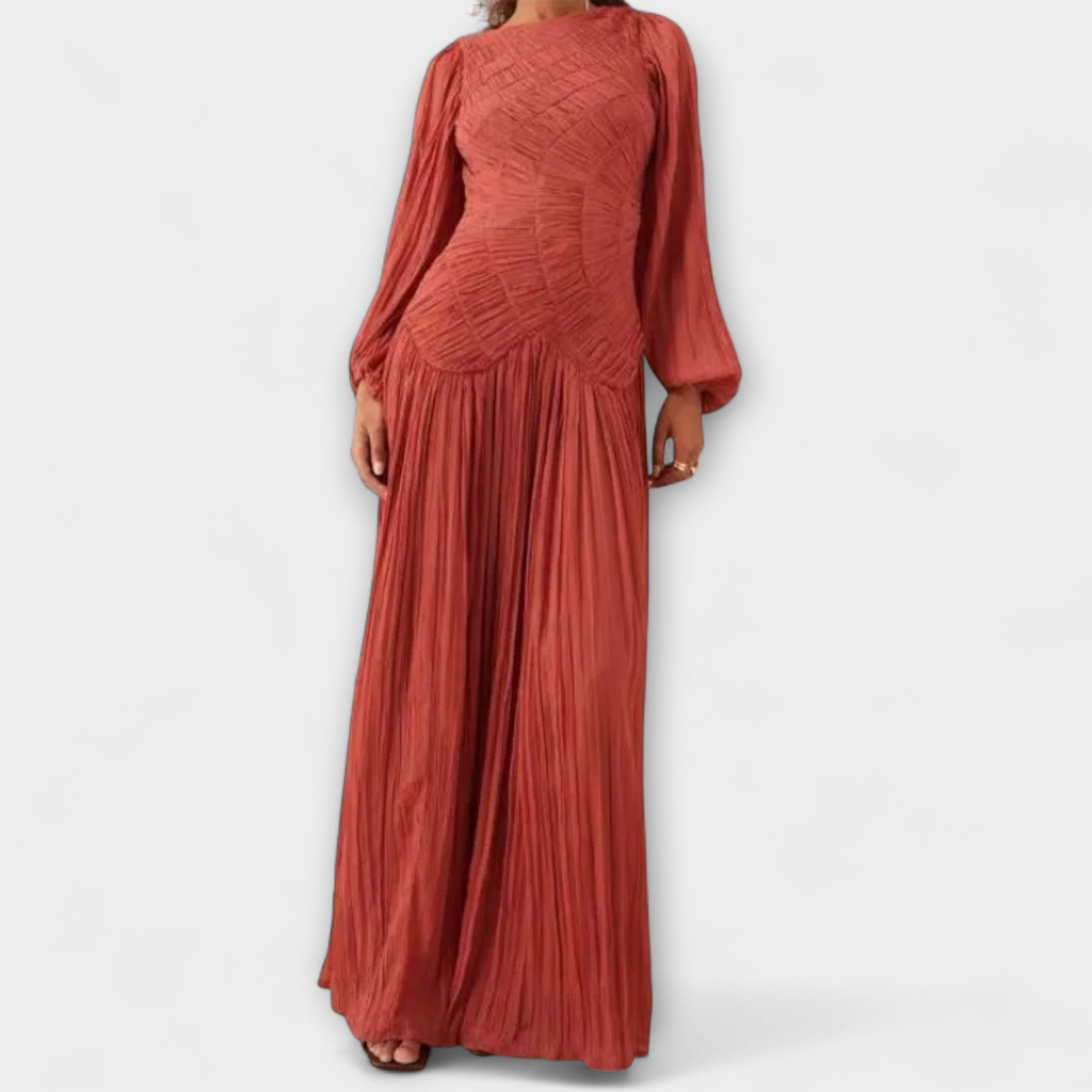 Elegant Plisseret Langærmet Kjole