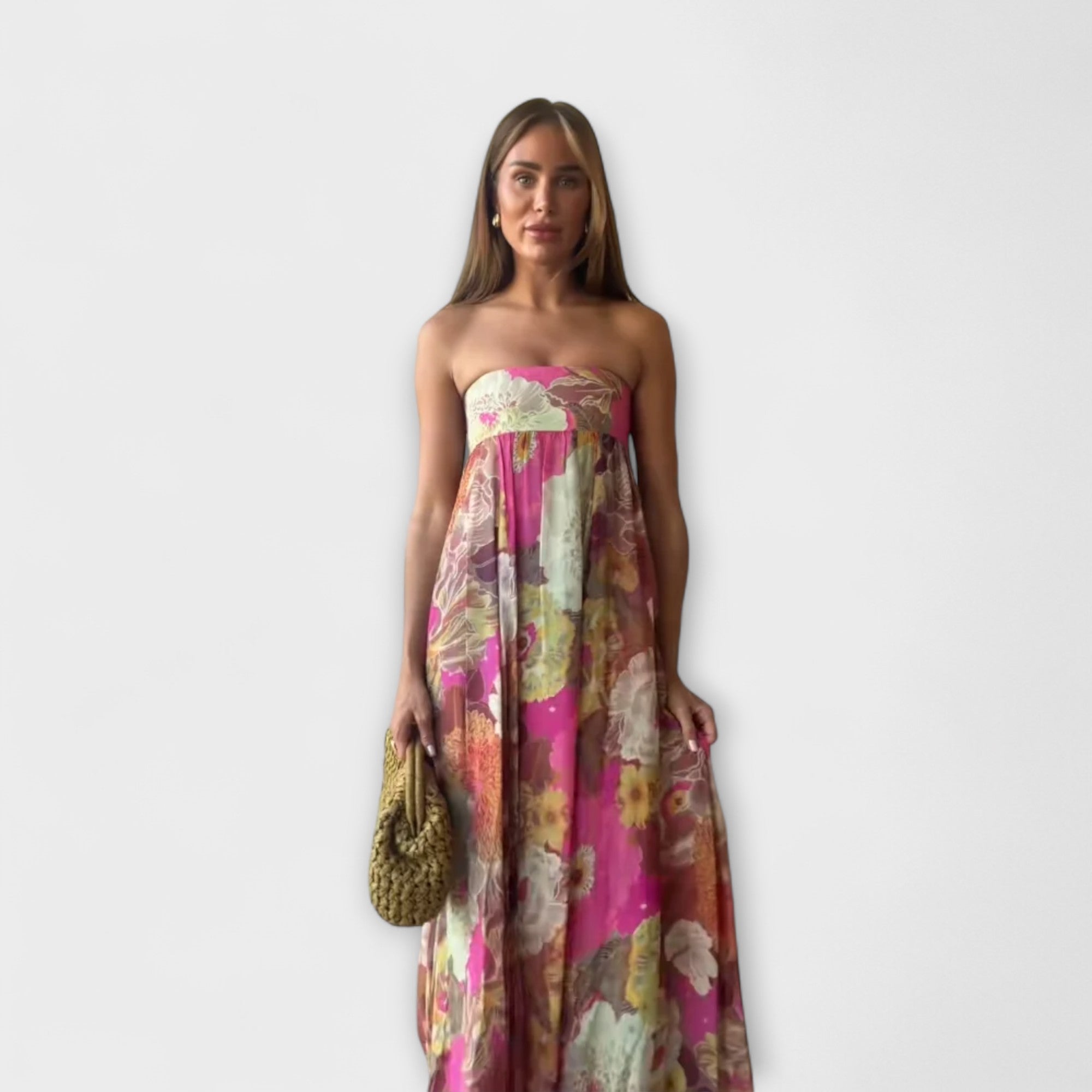 Chic Retro Strapless Plisseret Maxi Kjole