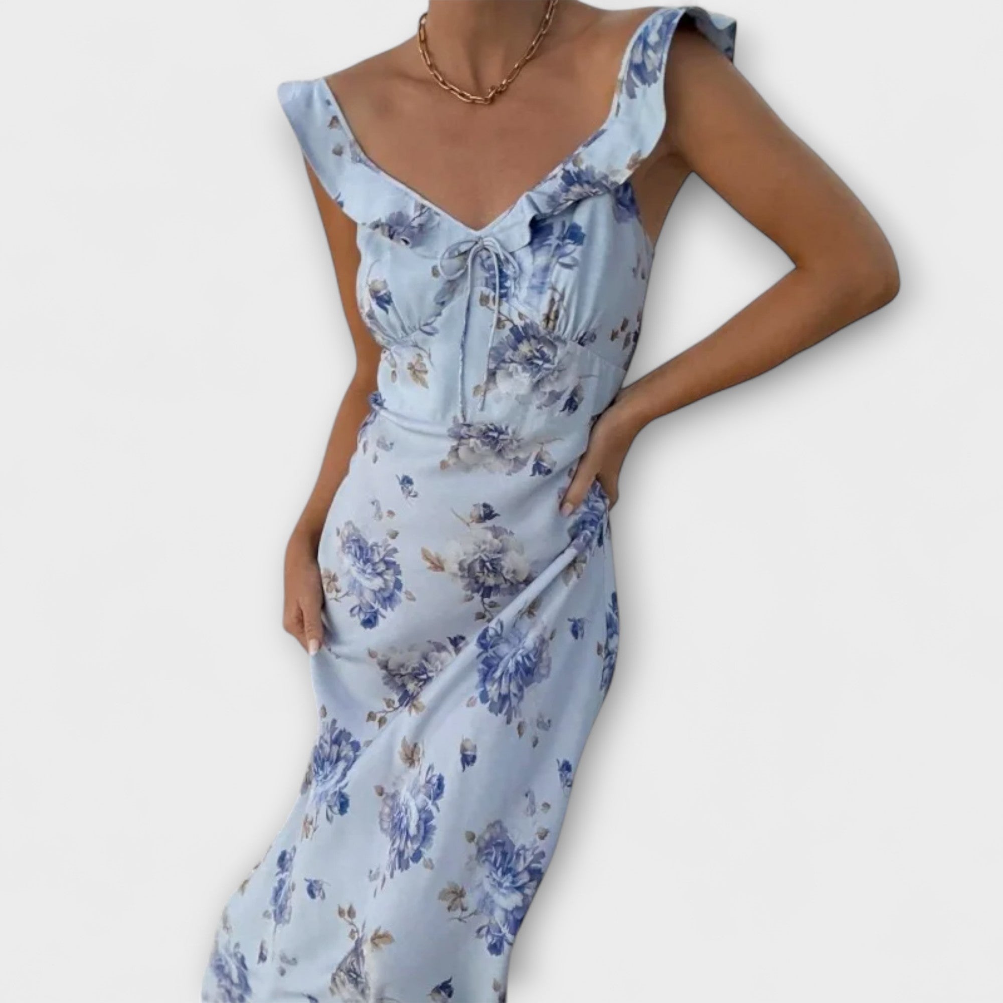Kryptografisk Blomsterprint Plunge Maxi Kjole