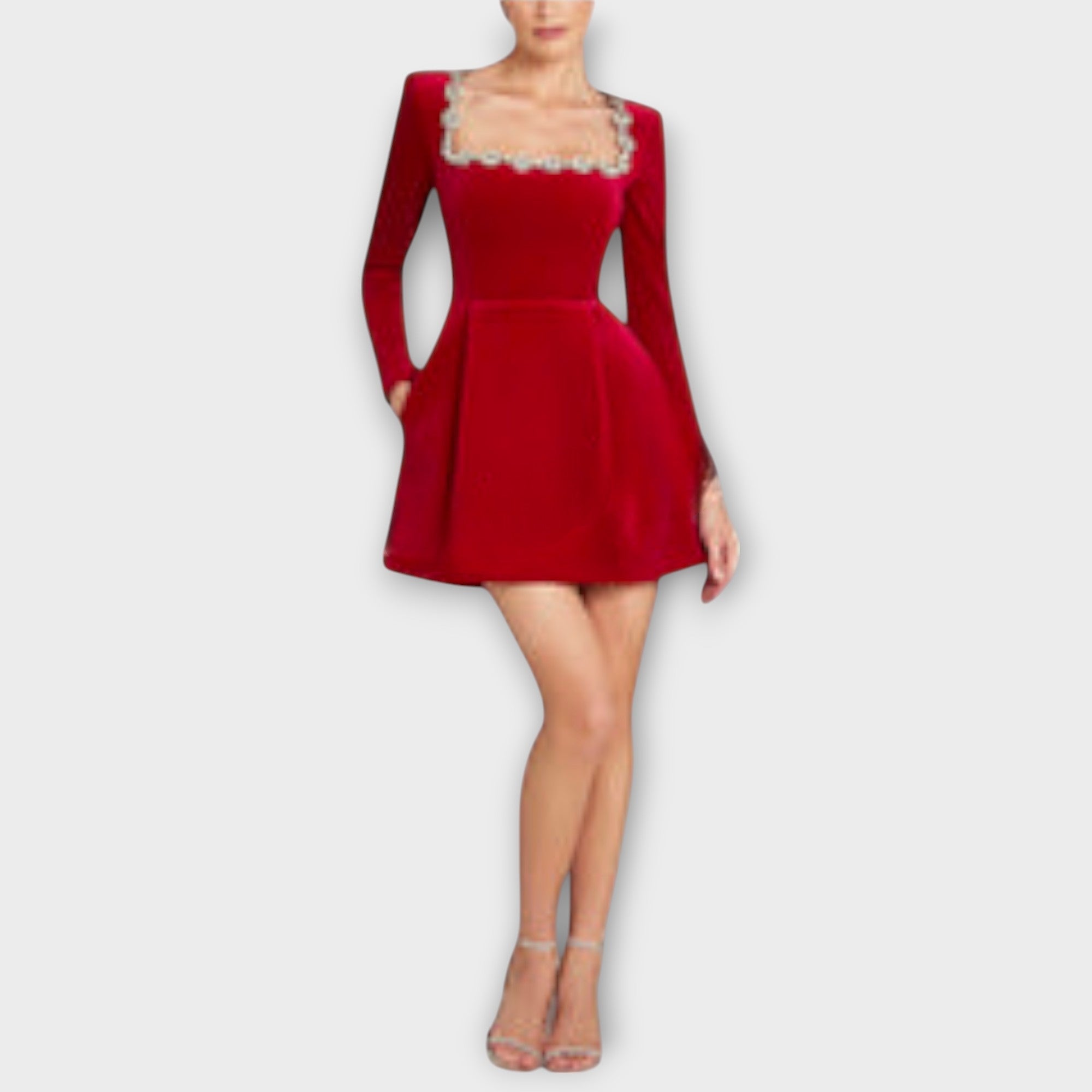Wren - Velvet Mini Kjole med Juvel Dekoration