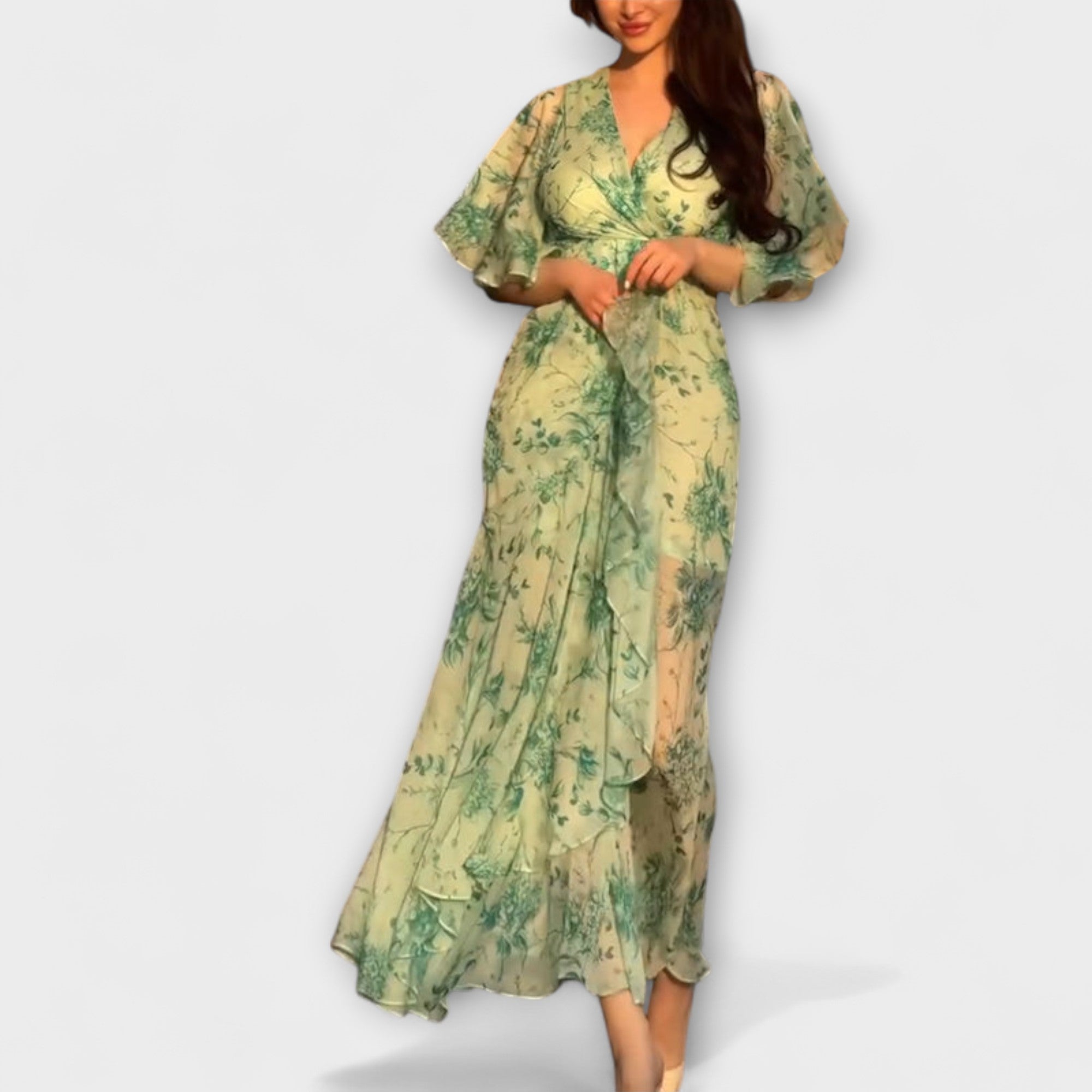 Lana - Stilfuld Blomster V-Hals Kjole