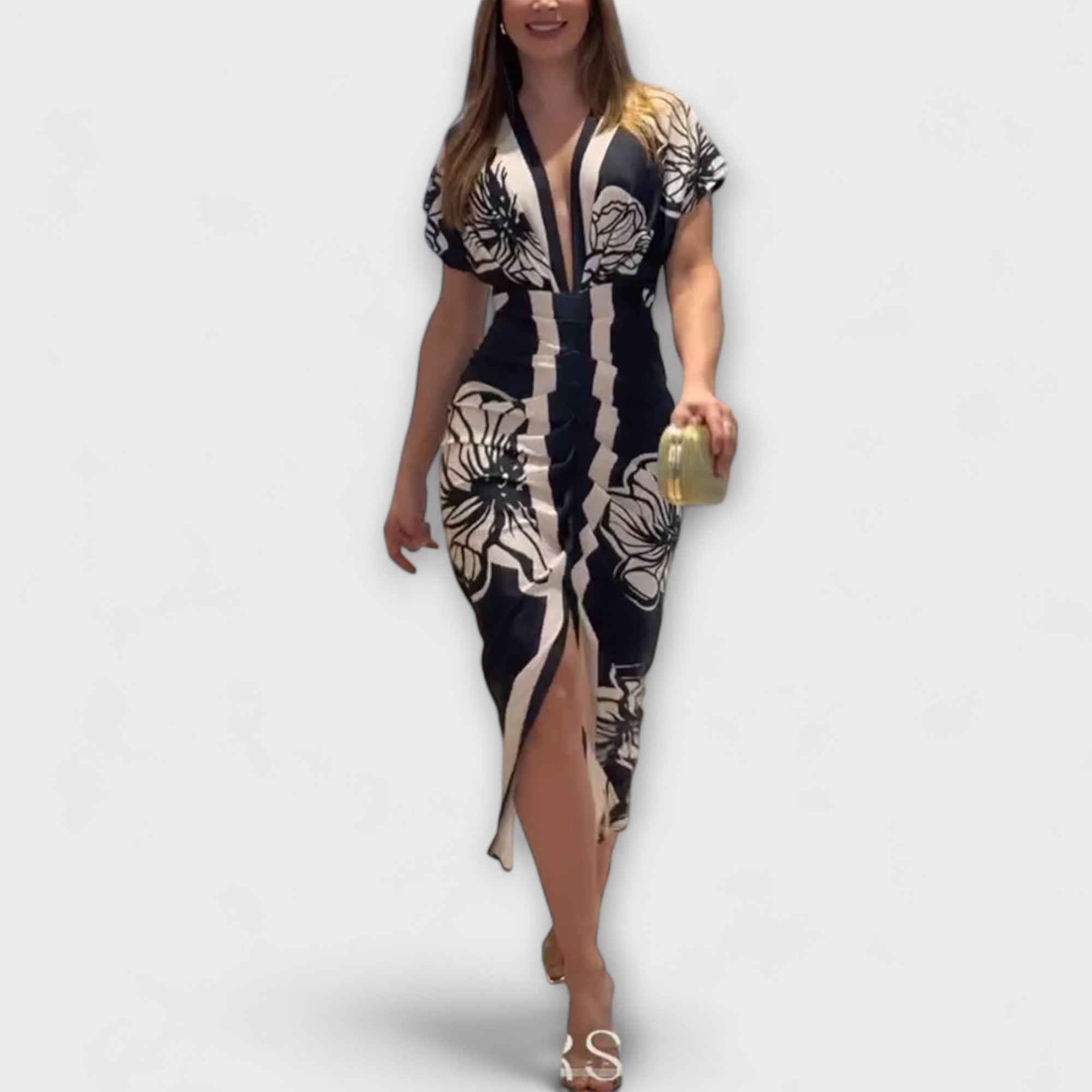 Cleo - Unik Dolman Midi Kjole med Brasiliansk Print