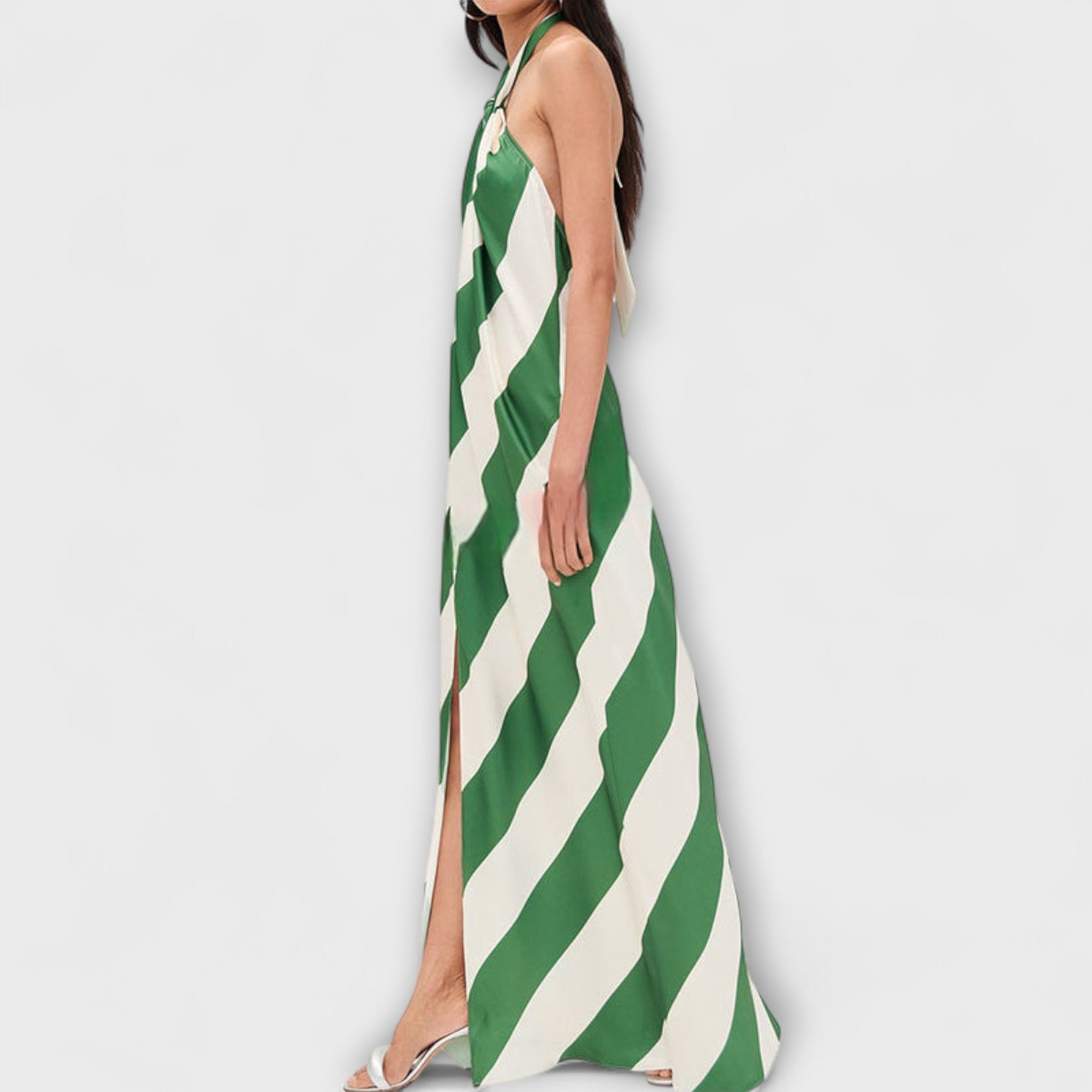 Marlowe - Stribet Halterneck Rygfri Maxi Kjole