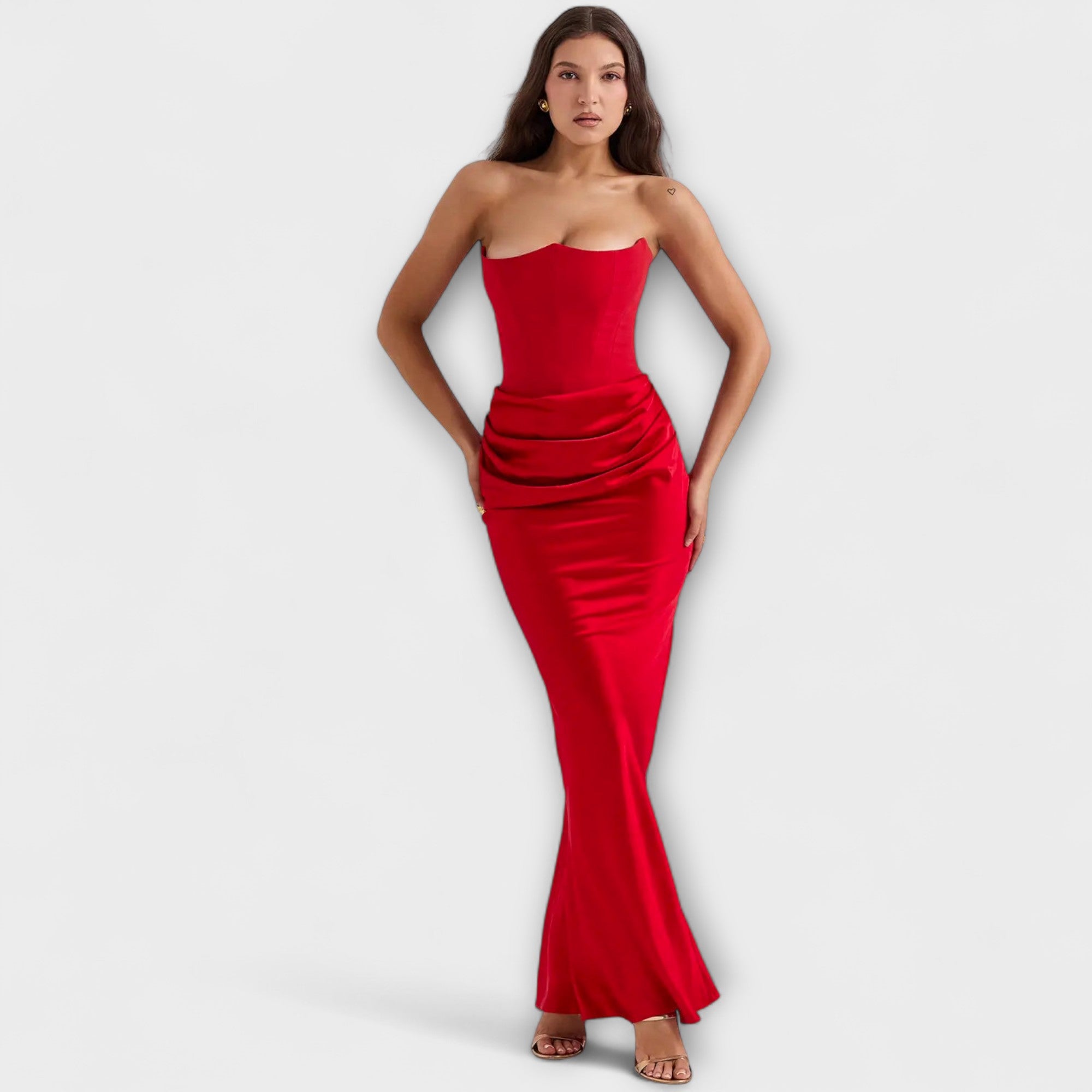 Off-the-Shoulder Satin Maxi Kjole med Drapering