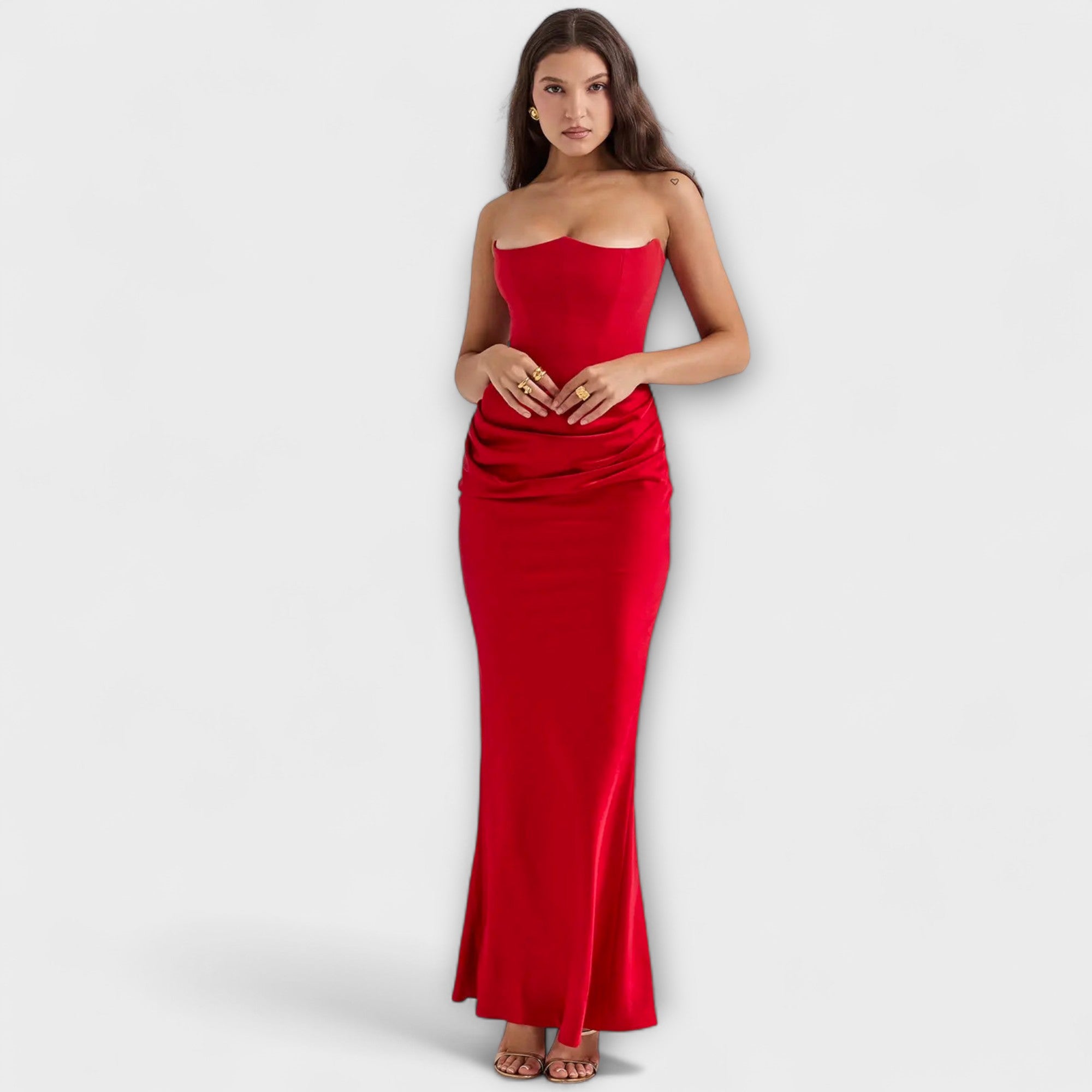 Off-the-Shoulder Satin Maxi Kjole med Drapering
