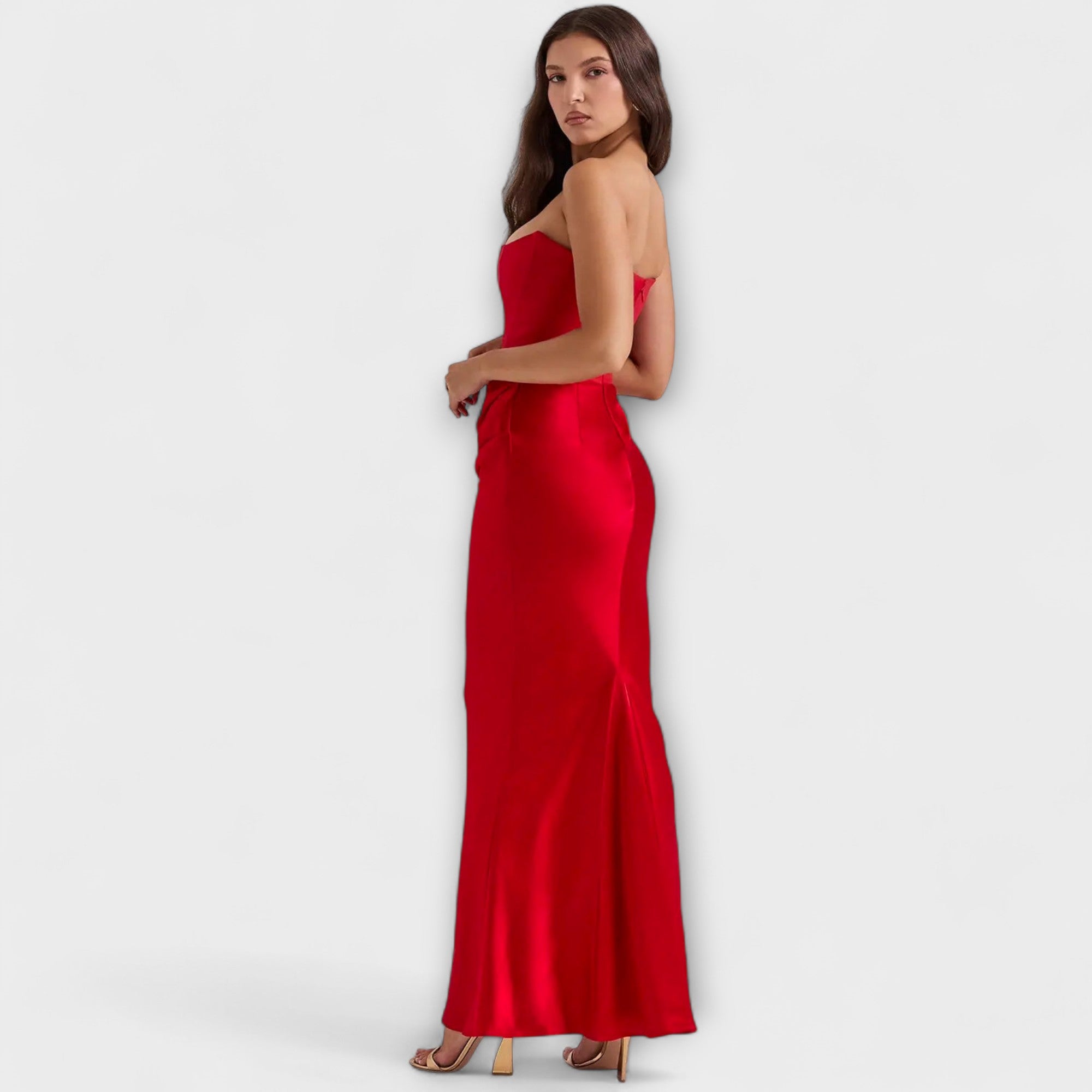 Off-the-Shoulder Satin Maxi Kjole med Drapering