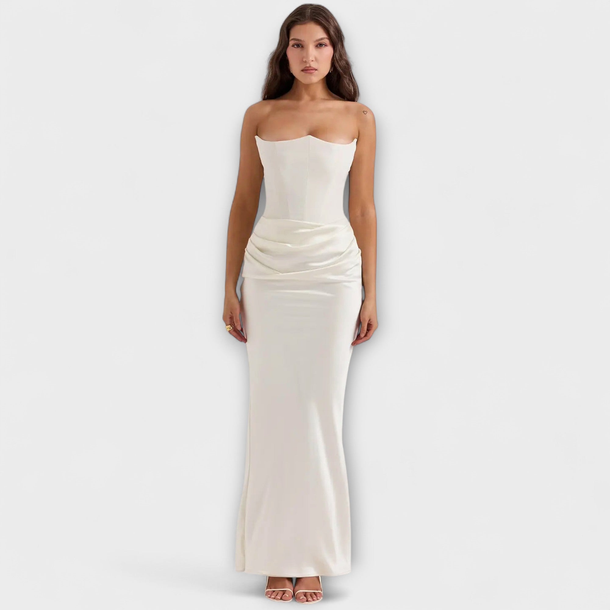 Off-the-Shoulder Satin Maxi Kjole med Drapering