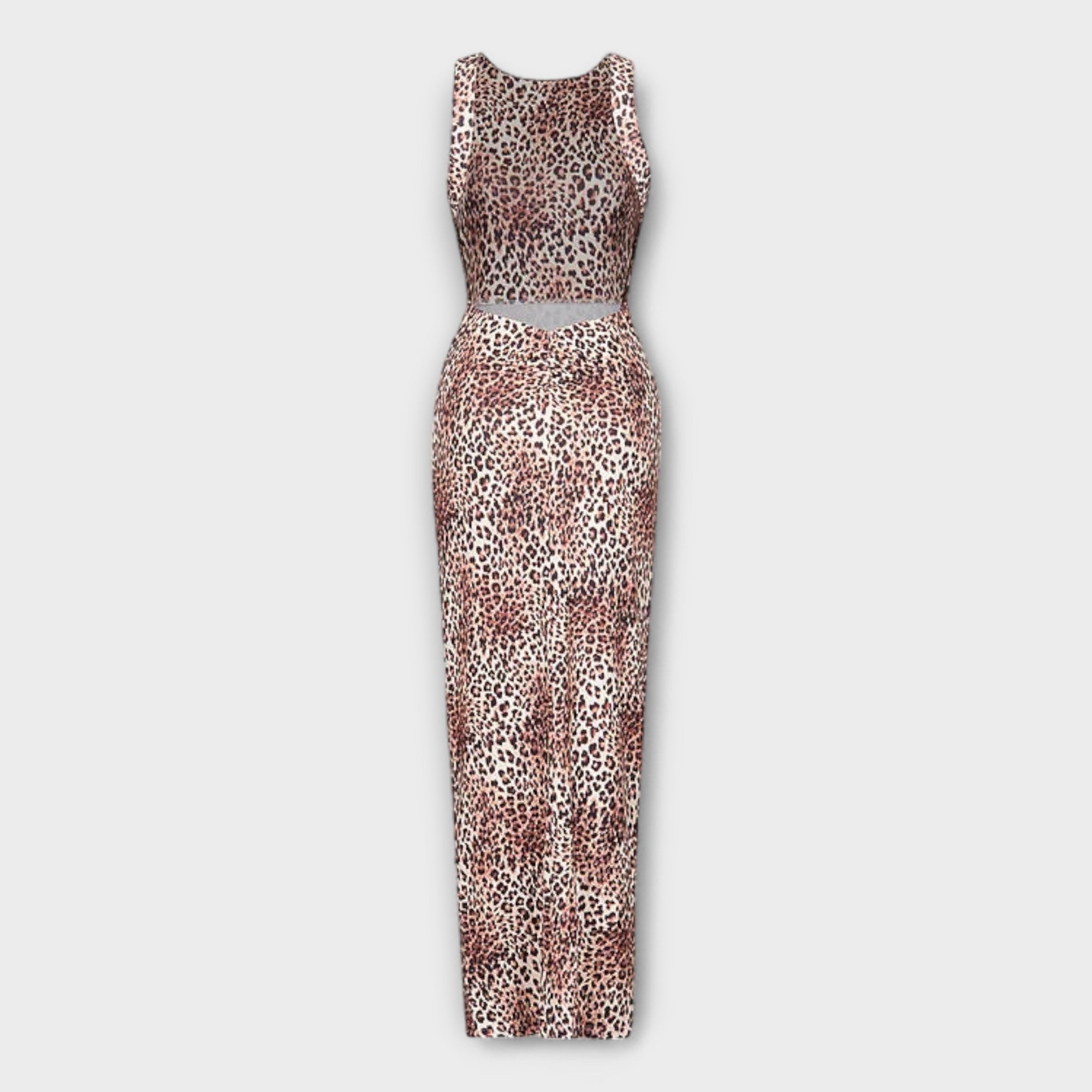 Della - Maxi Kjole med Leopardprint og Udsnit i Ryggen