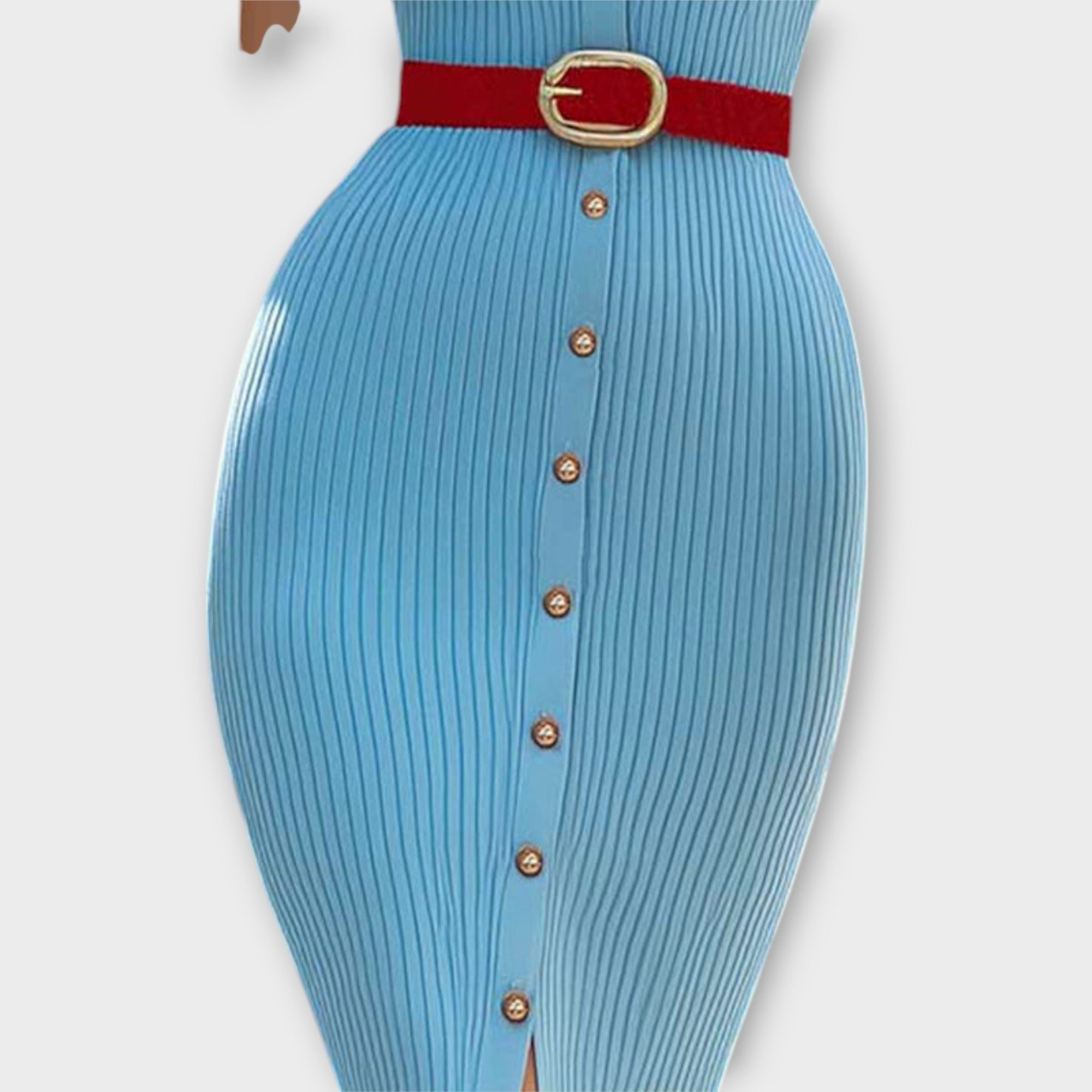 Sina - Chic Baby Blue Ribbet Strikket Blyantskjorte