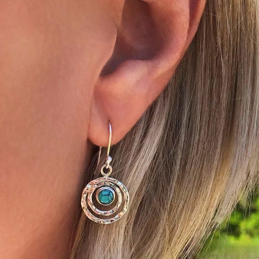 Boho Saturn Øreringe med Turkis Sten i Sølv & Guld