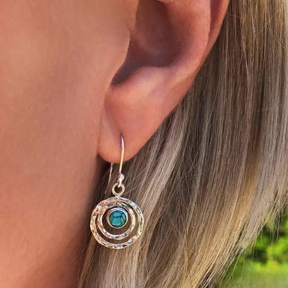 Boho Saturn Øreringe med Turkis Sten i Sølv & Guld