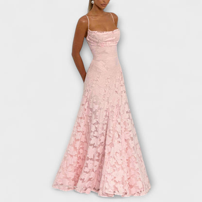 Kairi - Stilfuld Floral Blonde Maxi Kjole med Spaghetti Stropper
