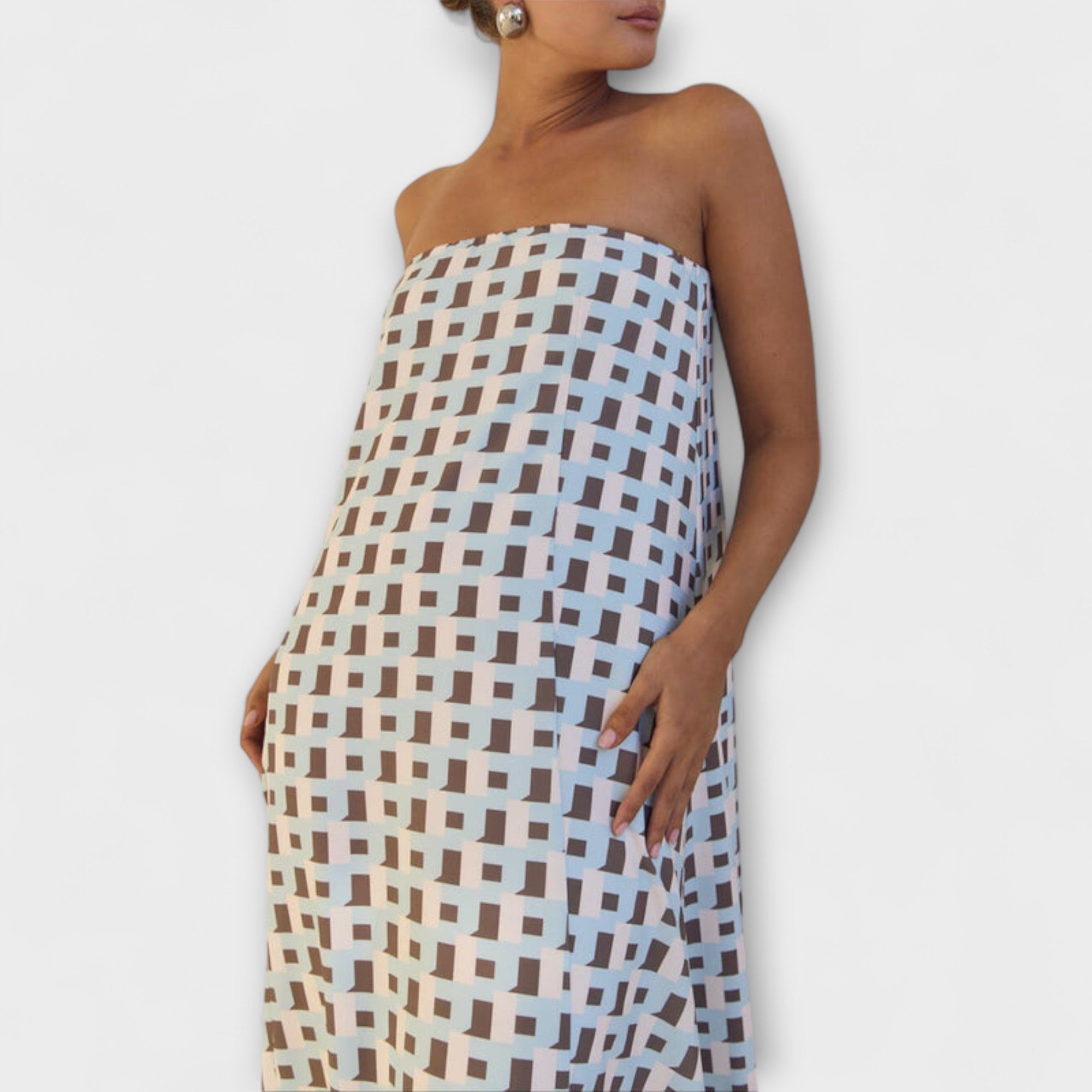 Hazel - Unik Geometrisk Off-Shoulder Maxi Kjole