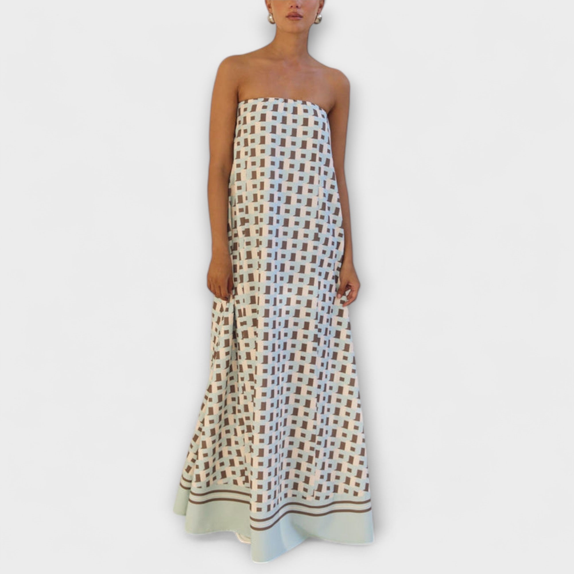 Hazel - Unik Geometrisk Off-Shoulder Maxi Kjole