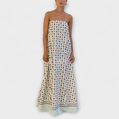 Hazel - Unik Geometrisk Off-Shoulder Maxi Kjole