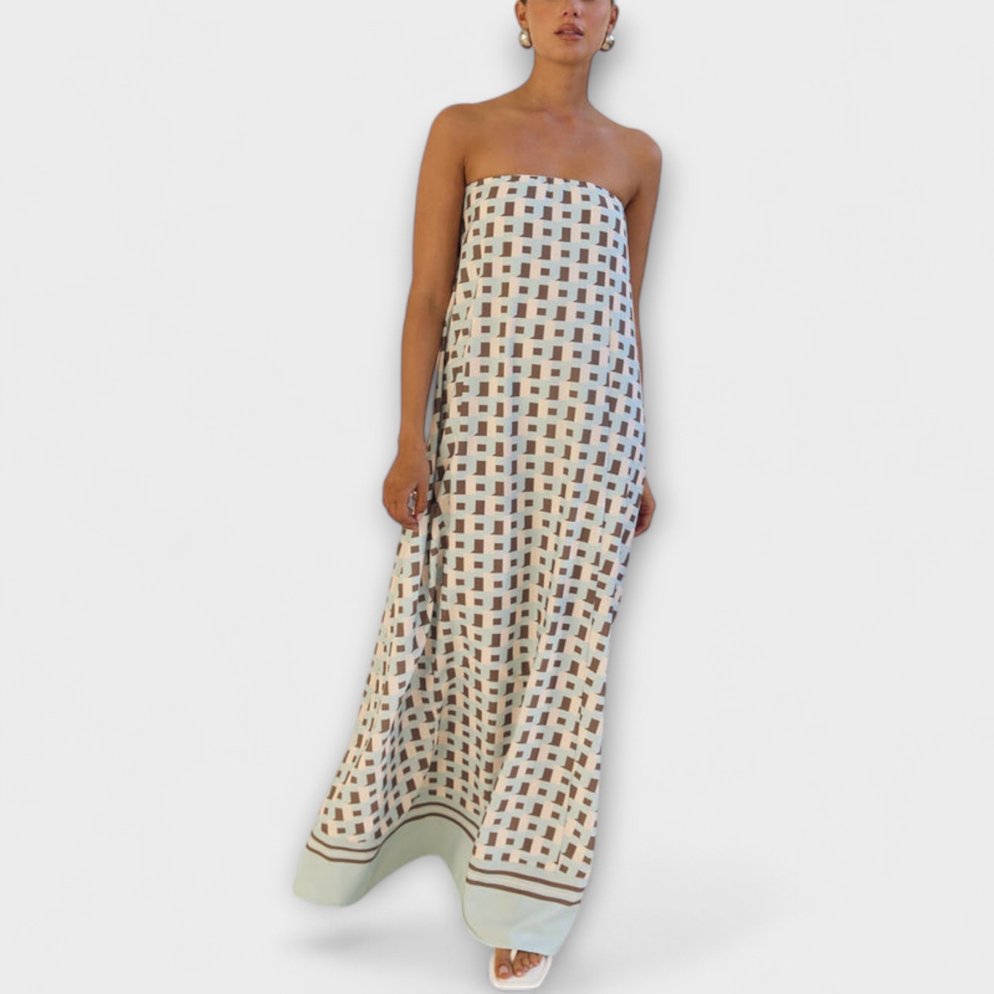 Hazel - Unik Geometrisk Off-Shoulder Maxi Kjole