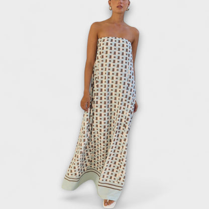 Hazel - Unik Geometrisk Off-Shoulder Maxi Kjole