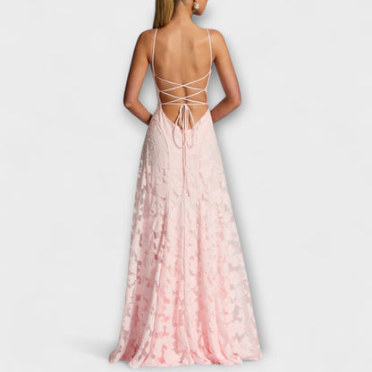 Kairi - Stilfuld Floral Blonde Maxi Kjole med Spaghetti Stropper