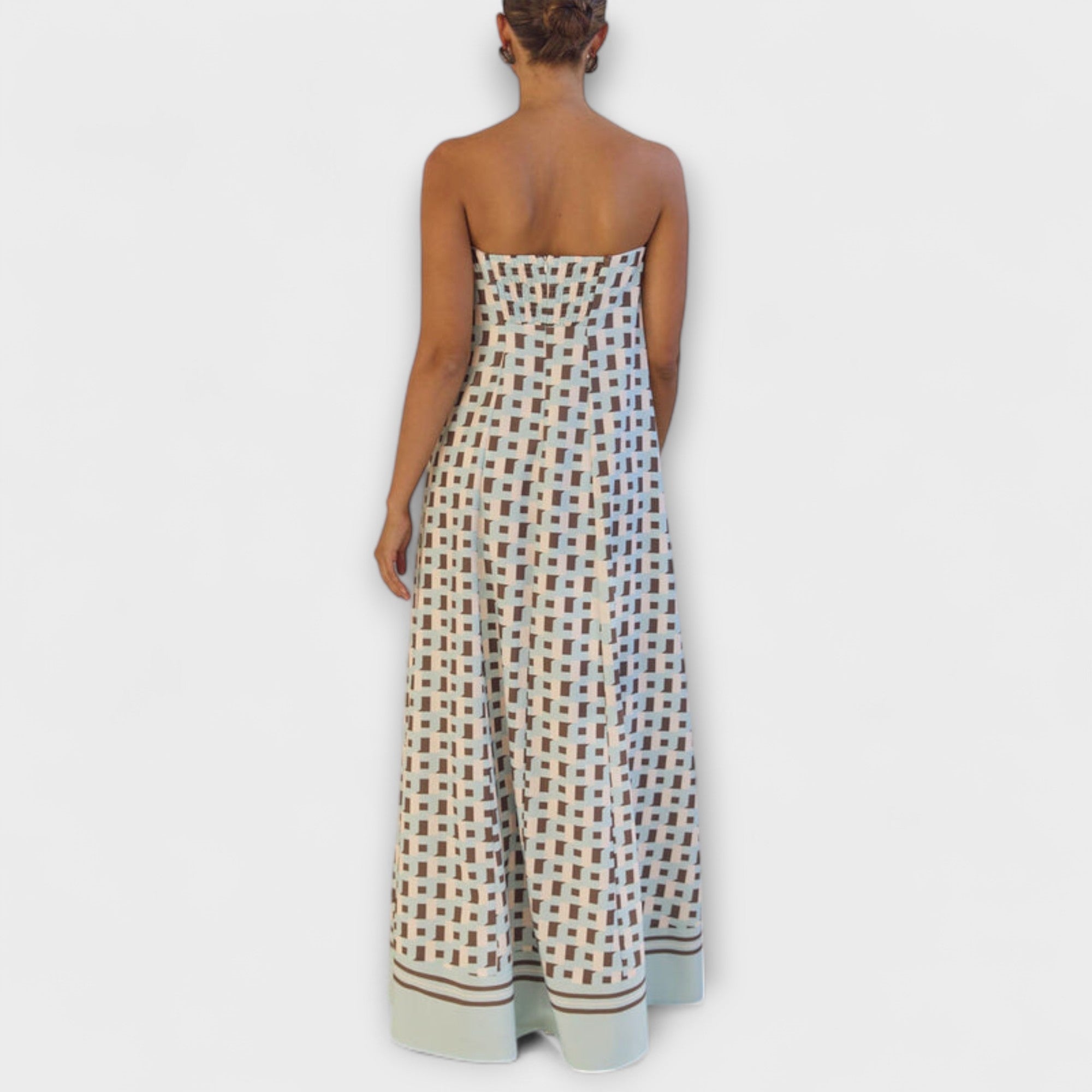 Hazel - Unik Geometrisk Off-Shoulder Maxi Kjole