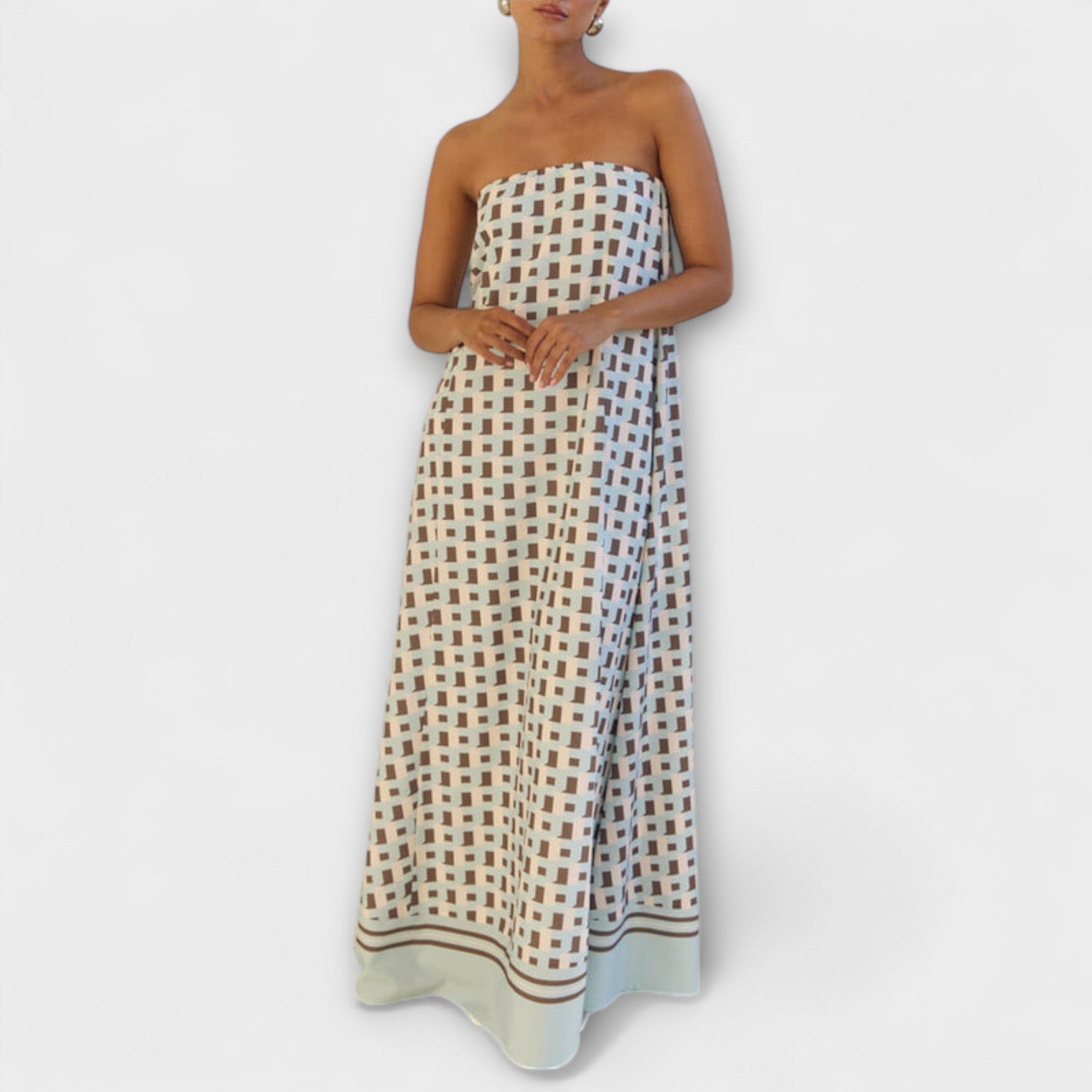 Hazel - Unik Geometrisk Off-Shoulder Maxi Kjole
