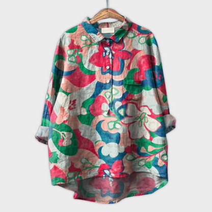 Magdalena - Håndlavet Kvindebluse med Blomsterdesign