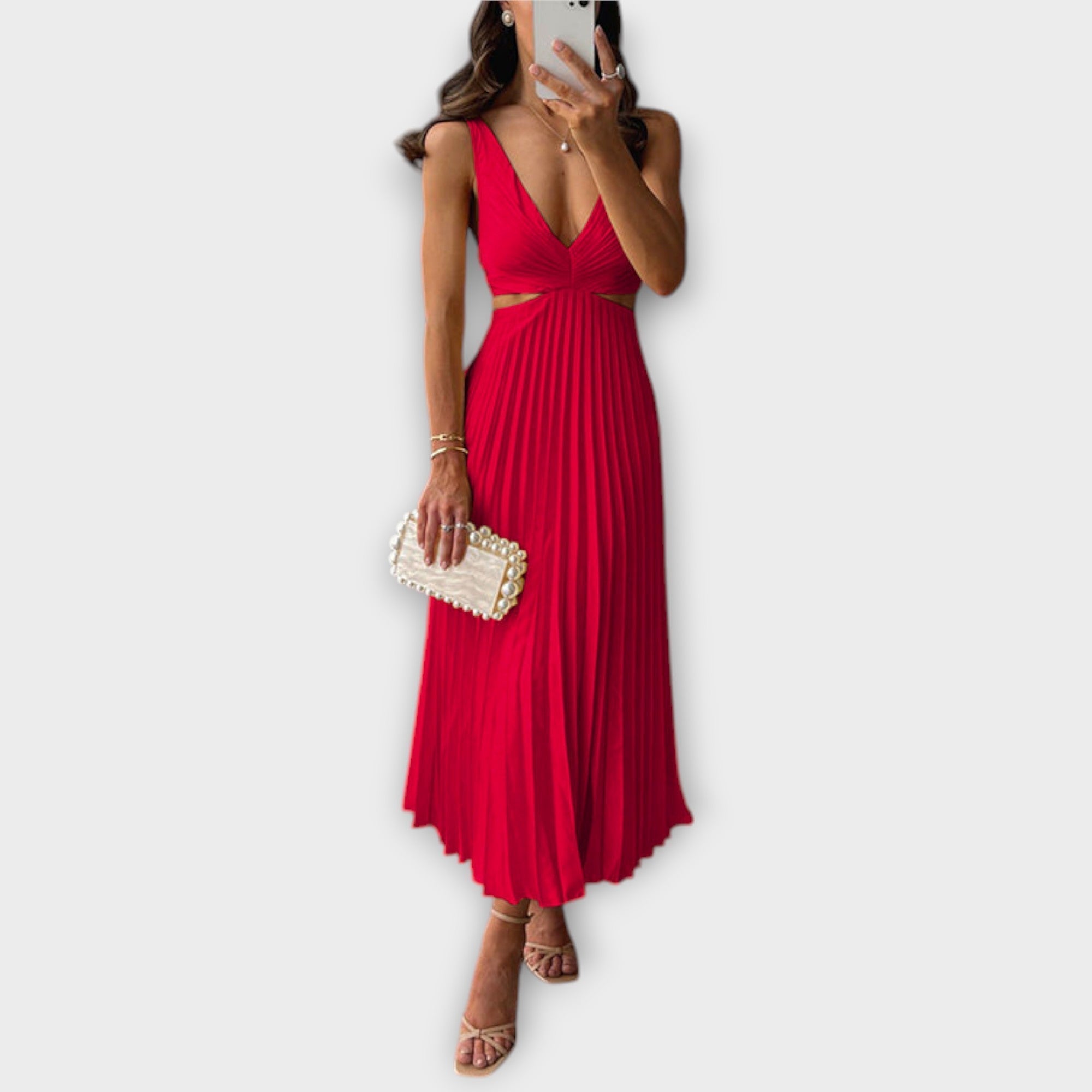 Elegant Midi Aftenkjole med Plisseringer