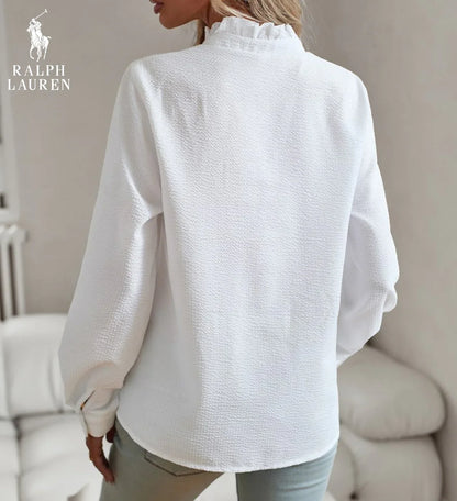 R. Lauren Ruffled Button-Up Skjorte – Blødt Teksturere Fit