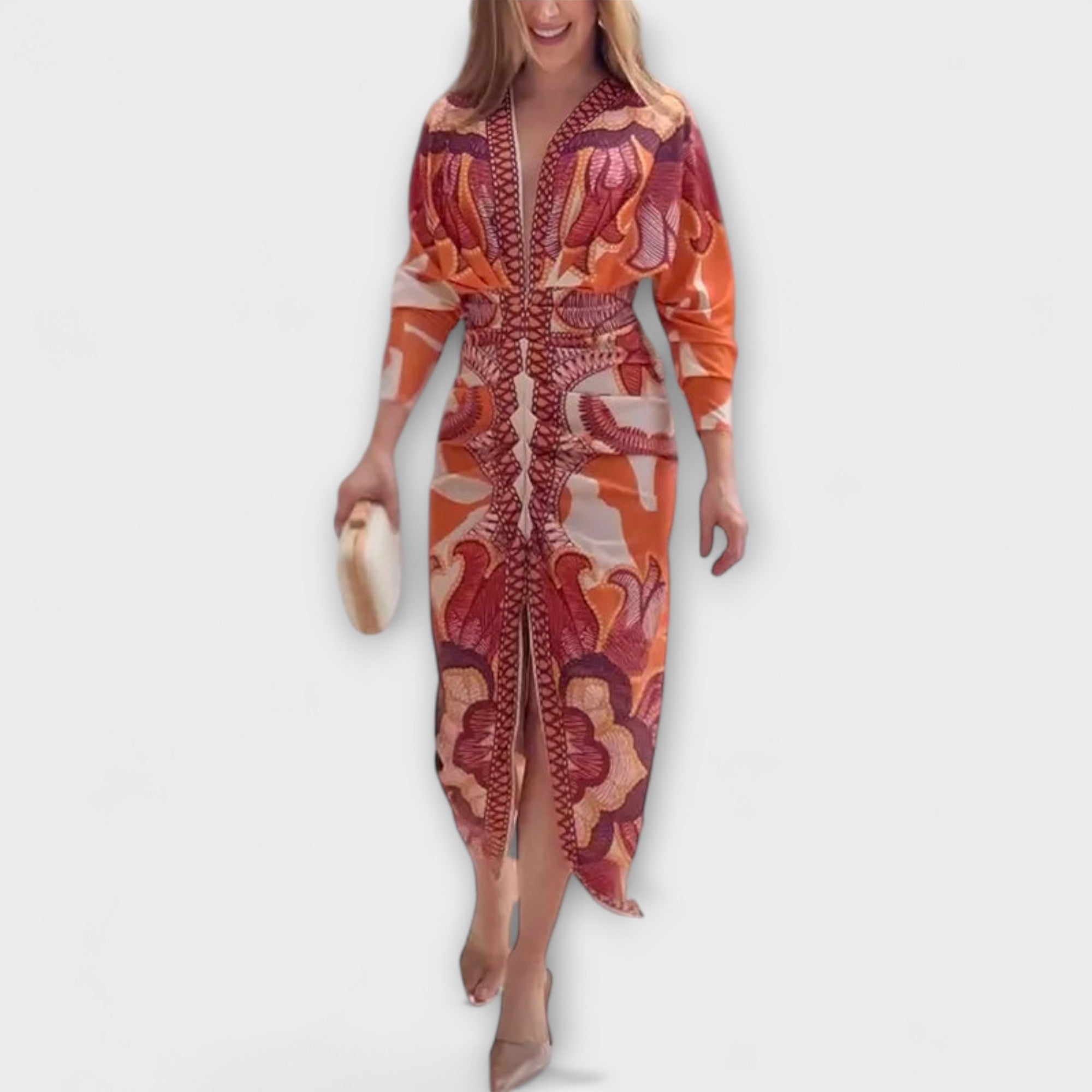 Cleo - Unik Dolman Midi Kjole med Brasiliansk Print