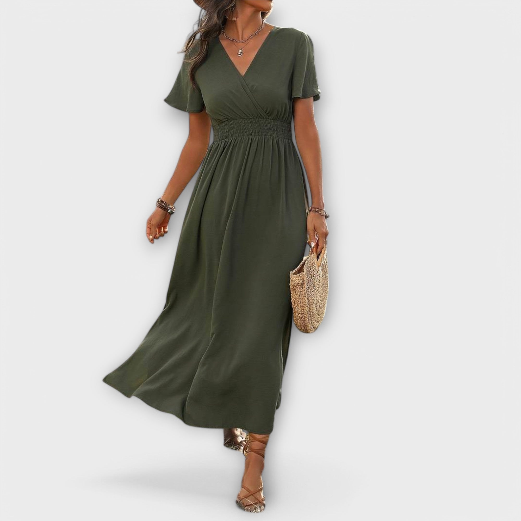 Heather - Elegant Boho Kjole med V-Hals og Lange Ærmer