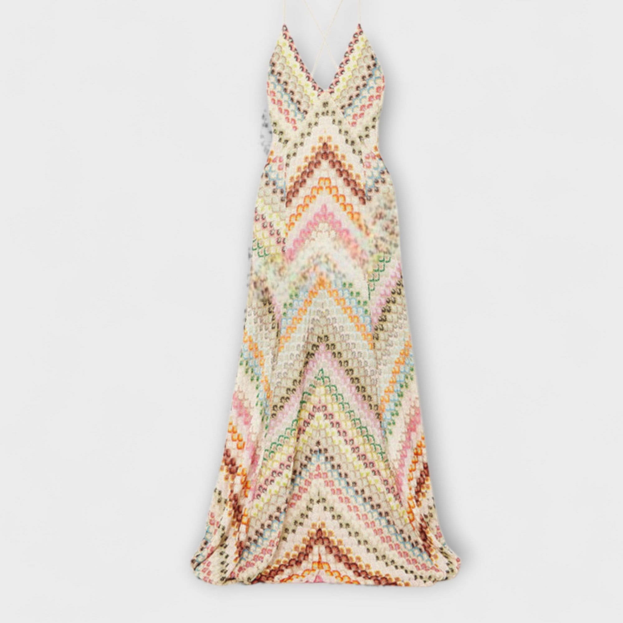 Remi - Missoni Farverig Houndstooth Mønster Maxi Kjole