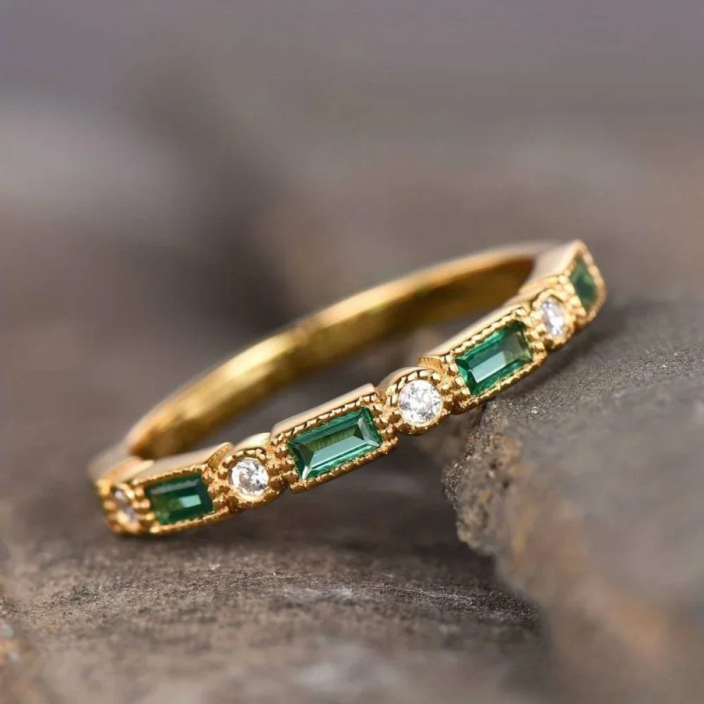 Retro Grøn Zirconia Guld Ring med Indlæg