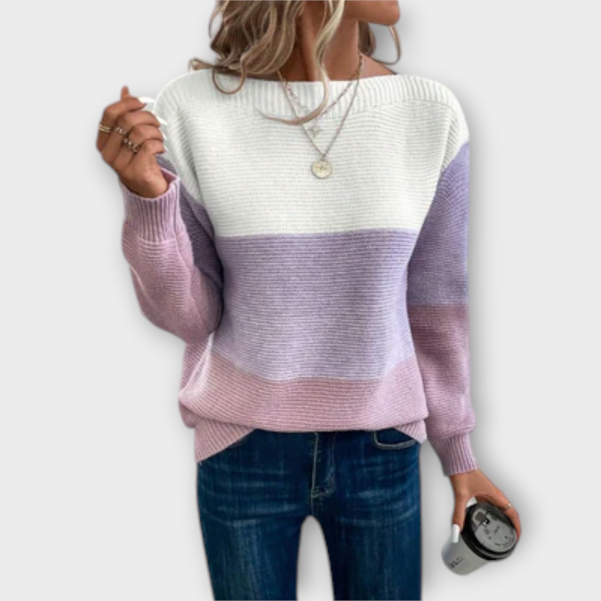 Clara - Elegant Tre-Farvet Patchwork Sweater