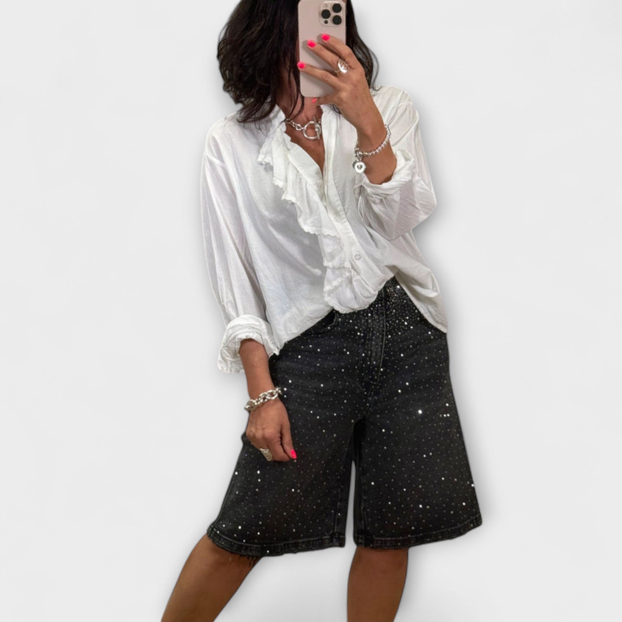Amaris - Bermuda Shorts med Rhinsten Udsmykninger
