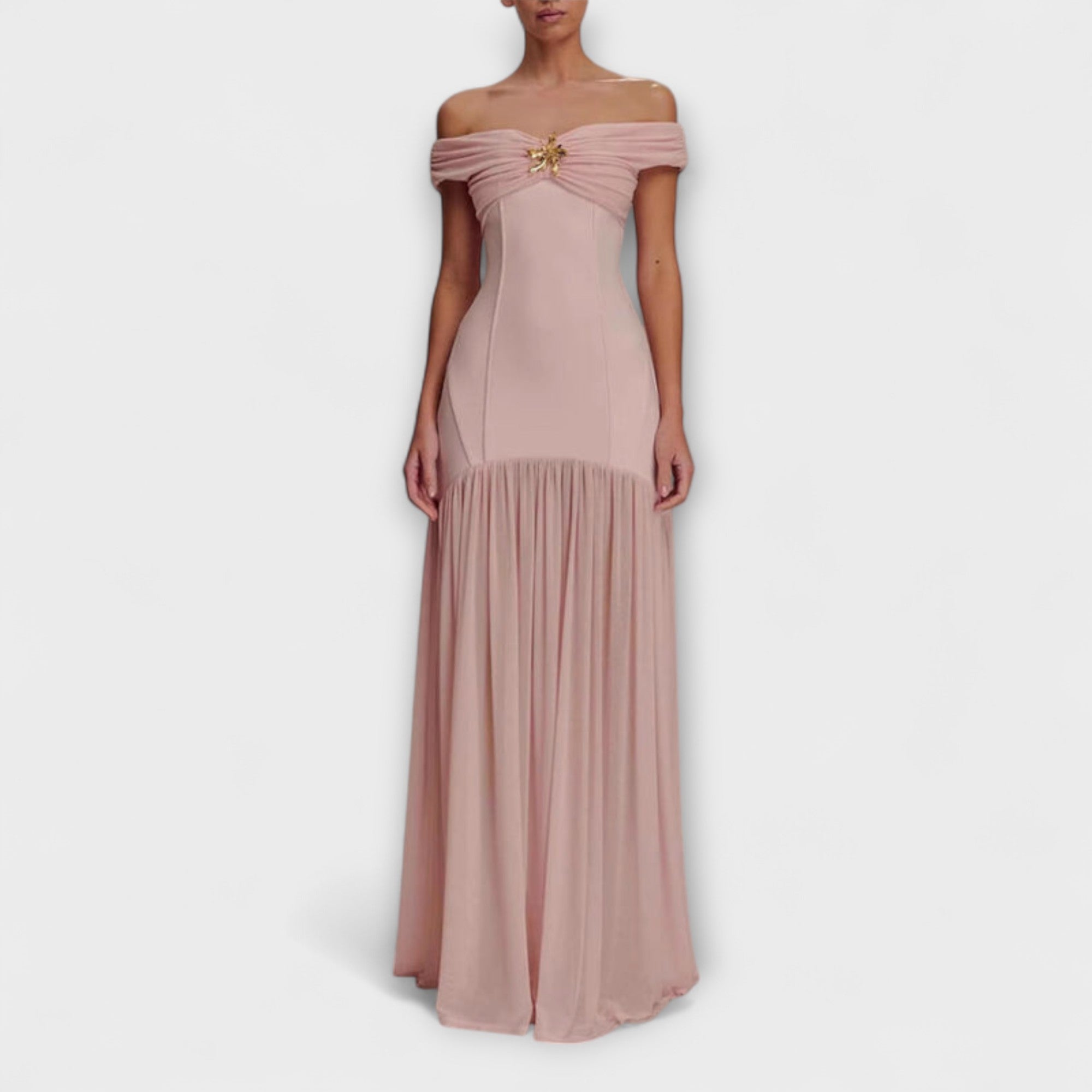 Maelie - Stilfuld Strapless Bodycon Maxi Kjole med Blomsterdekorationer