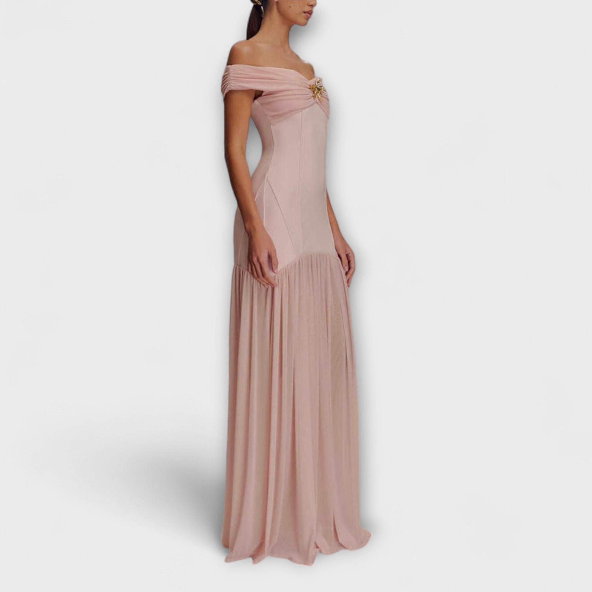 Maelie - Stilfuld Strapless Bodycon Maxi Kjole med Blomsterdekorationer
