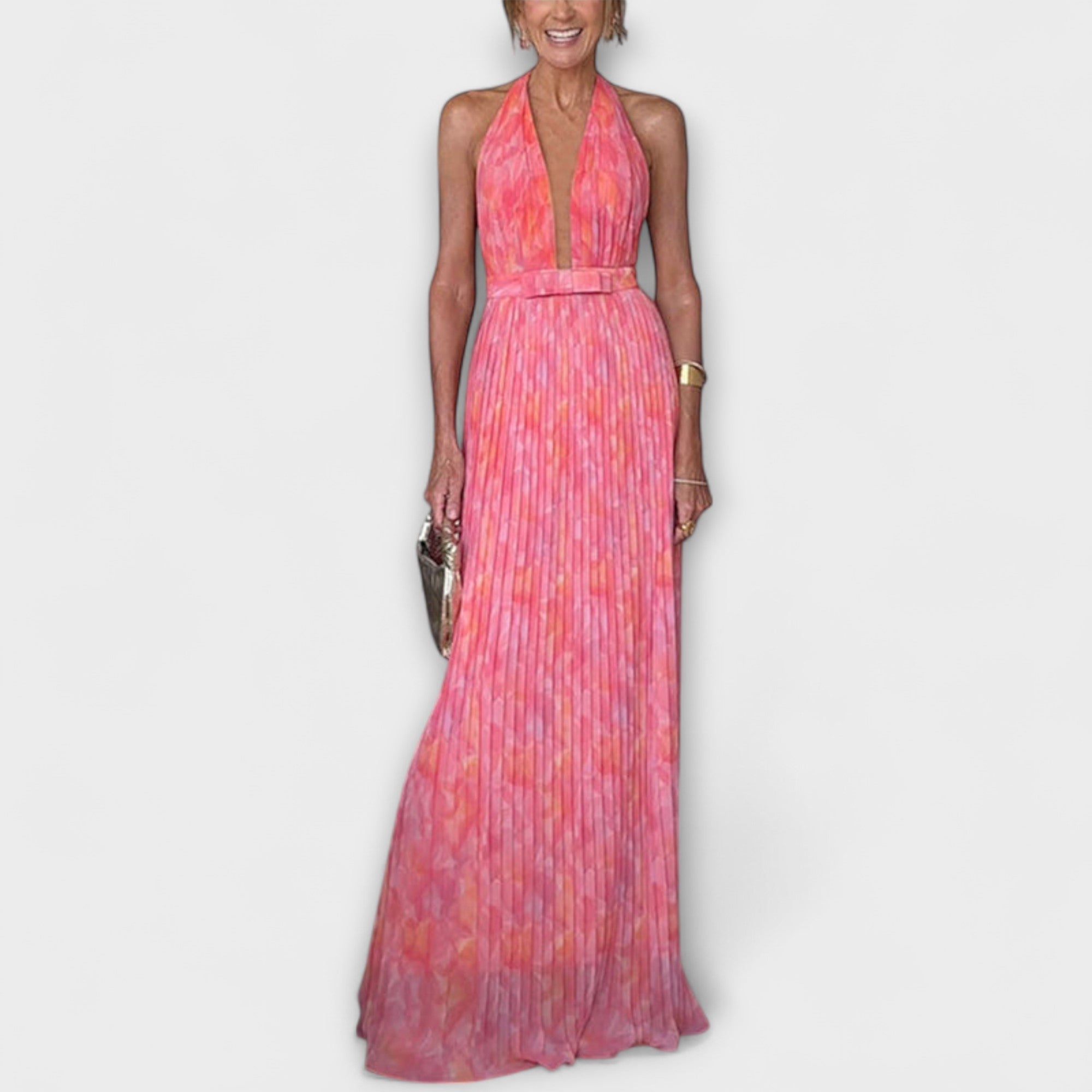 Seraphina - Chic Halterneck V-Hals Plisseret Maxikjole