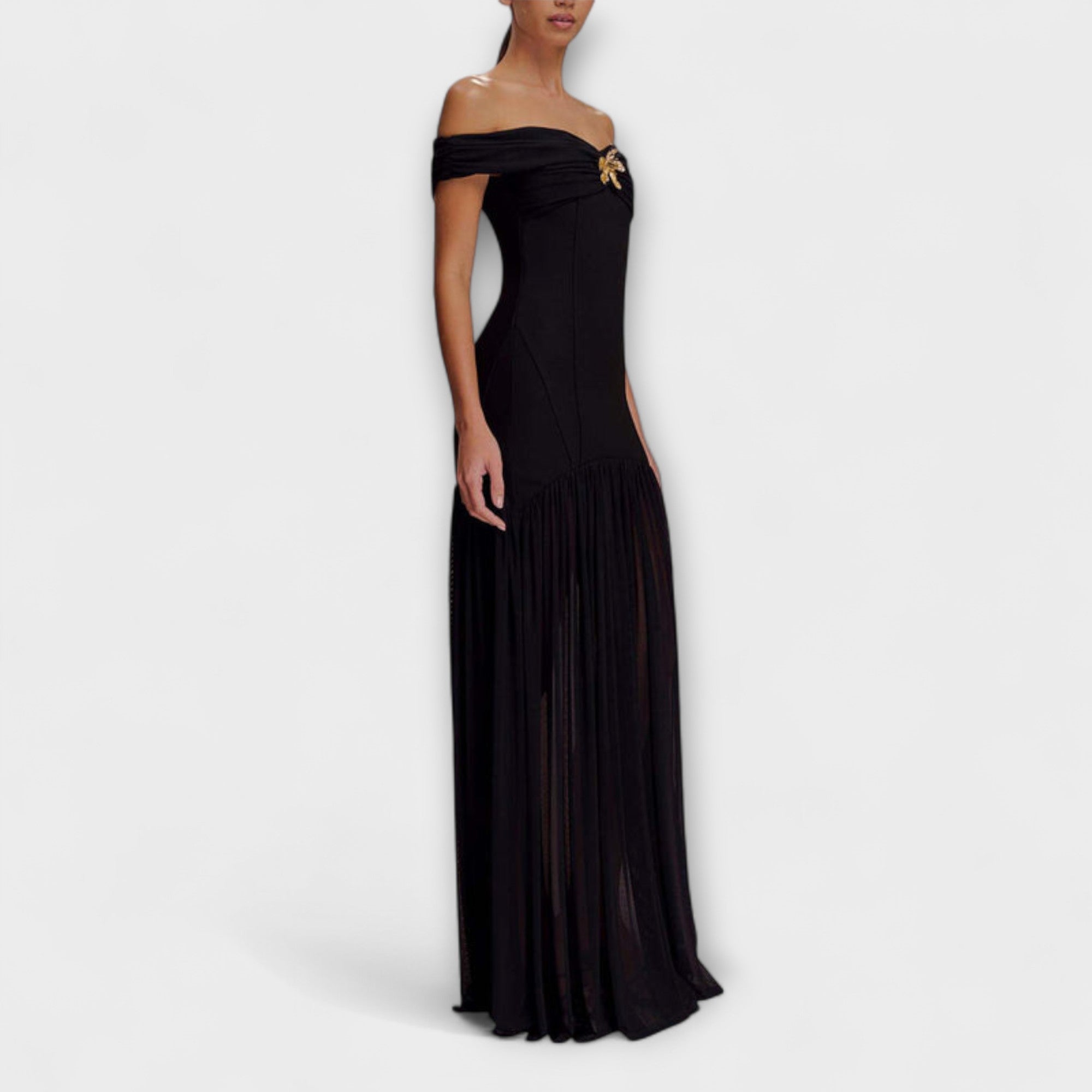 Maelie - Stilfuld Strapless Bodycon Maxi Kjole med Blomsterdekorationer