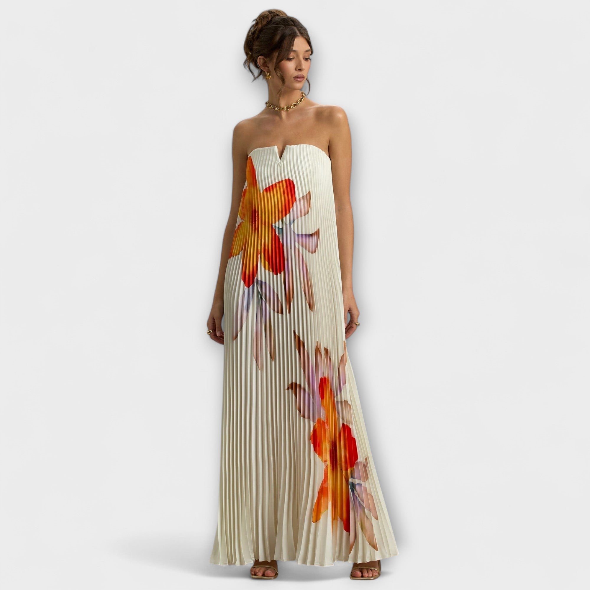 Michelle - Sweetheart Maxi Kjole i Orange Blomster