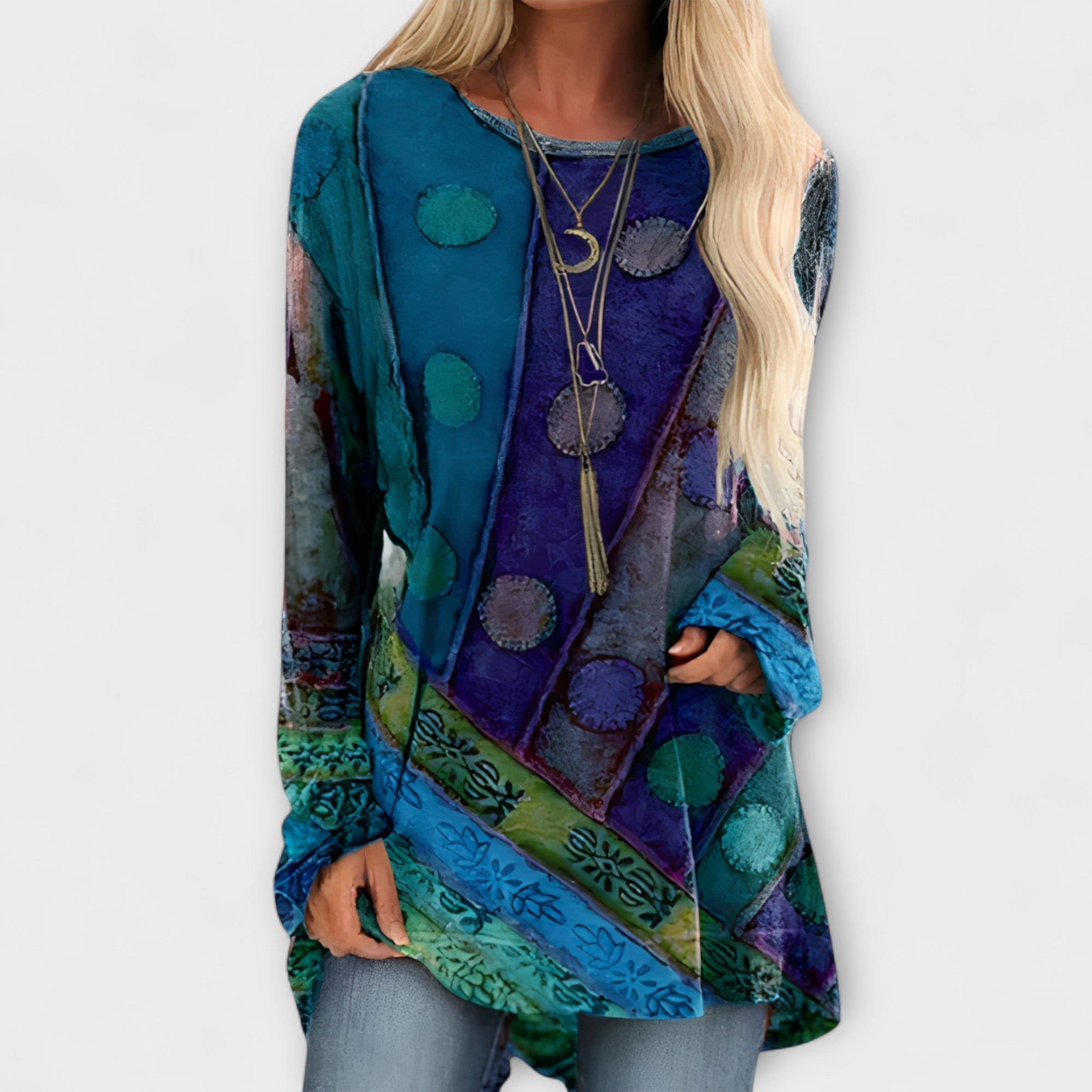 Stilfuld Kvindebluse med Etnisk Print