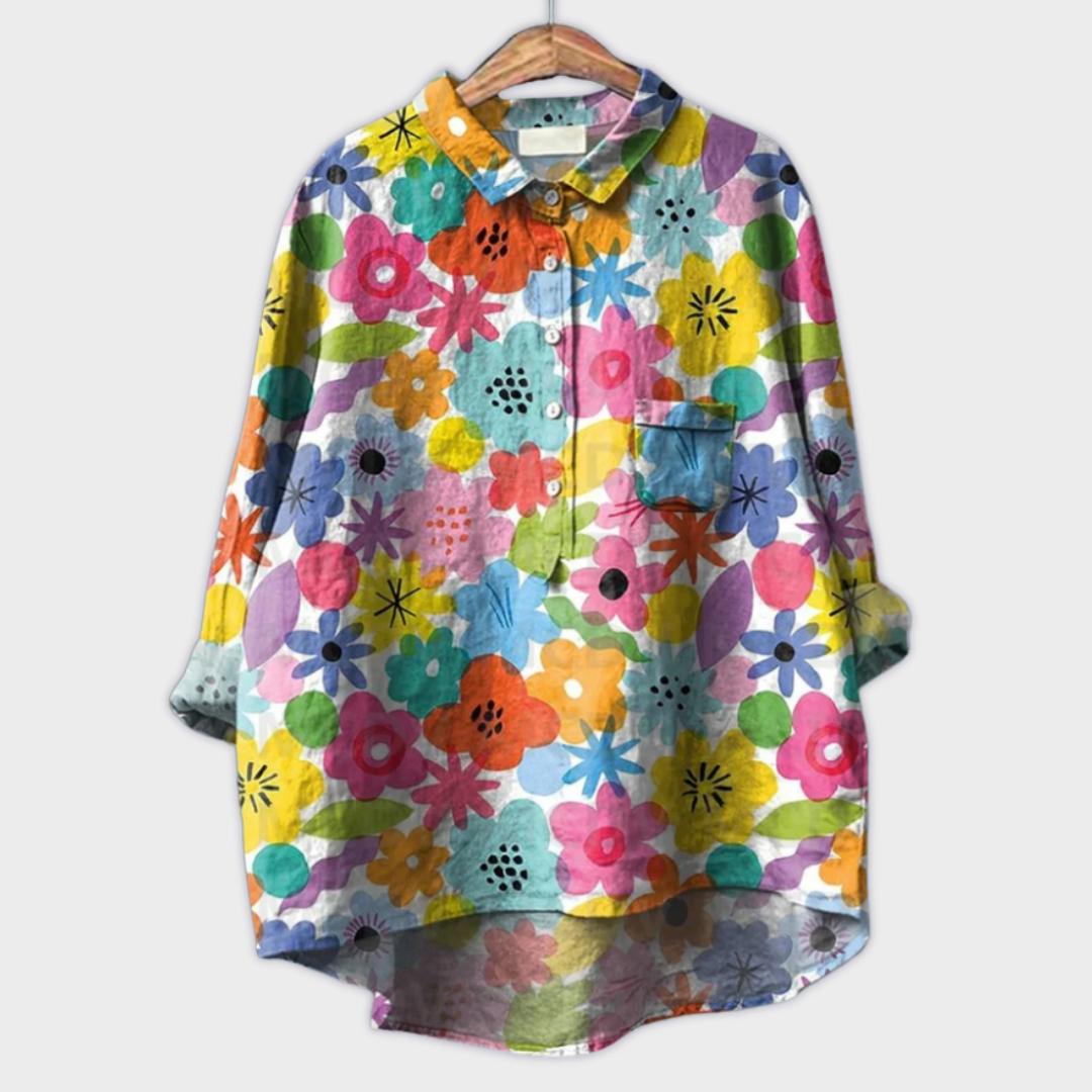 Magdalena - Håndlavet Kvindebluse med Blomsterdesign